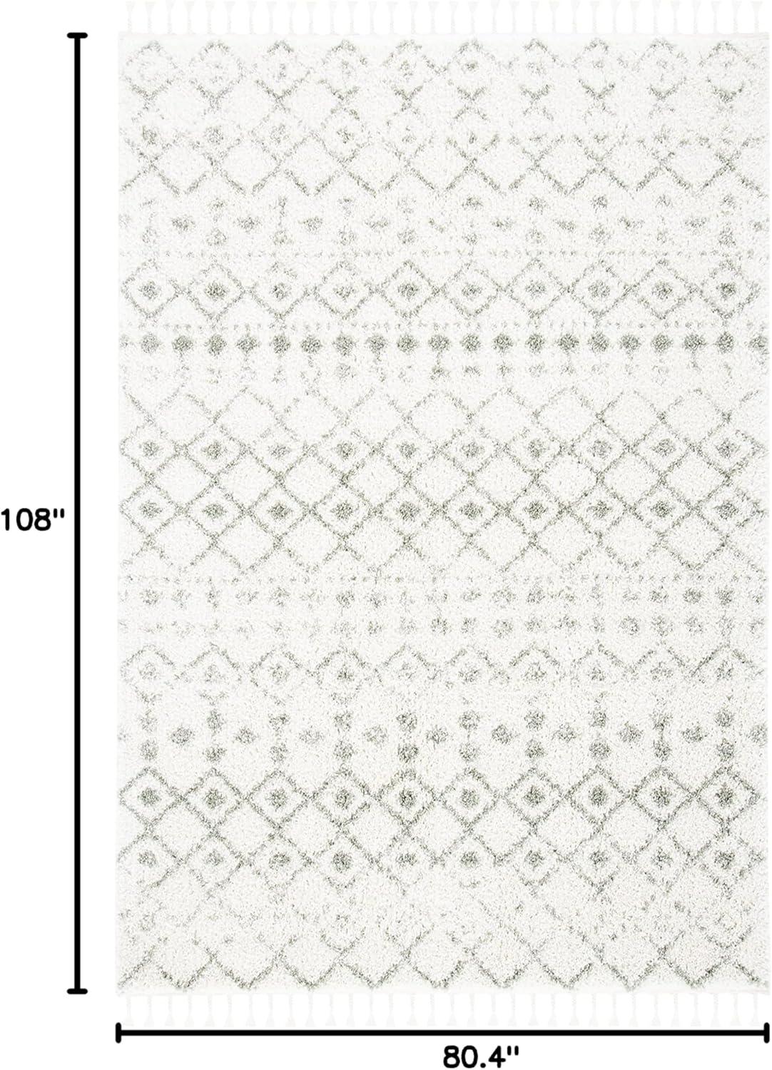 image:imageSAFAVIEH Area Rug 8x10 Berber Fringe Shag Collection Large Cream amp Dark Grey Moroccan Design NonShedding amp Easy Cleaning Thick Pile Ideal for Living Room Bedroom Dining Space BFG516AIvorySage