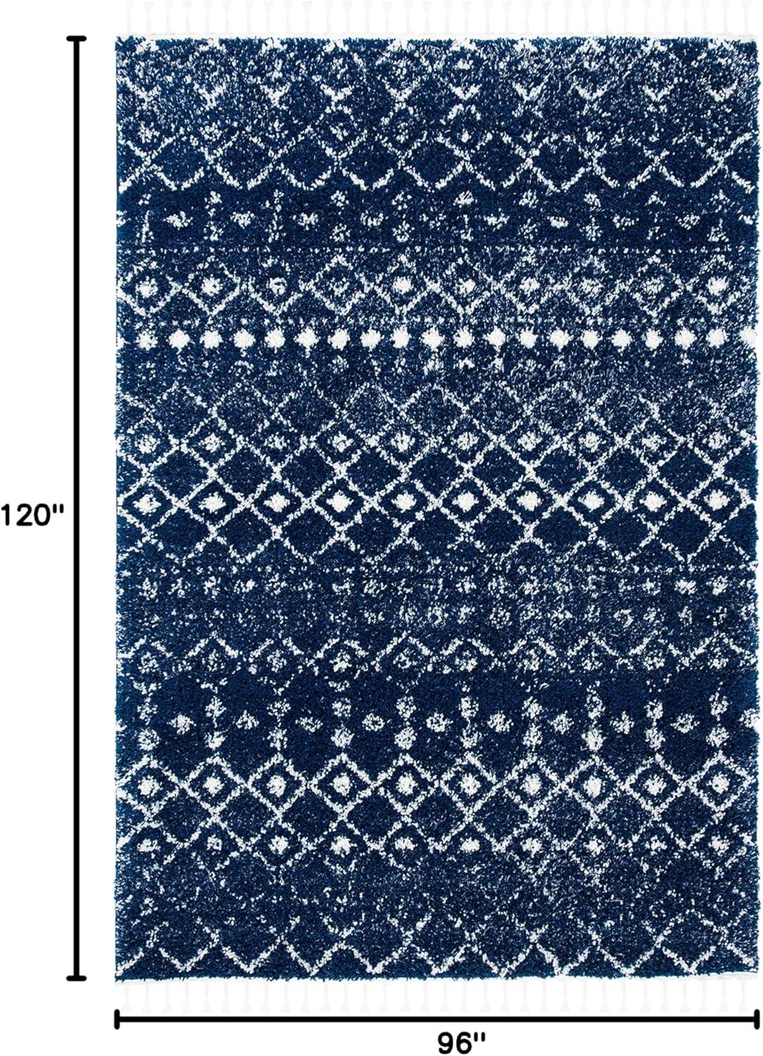 image:imageSAFAVIEH Area Rug 8x10 Berber Fringe Shag Collection Large Cream amp Dark Grey Moroccan Design NonShedding amp Easy Cleaning Thick Pile Ideal for Living Room Bedroom Dining Space BFG516ANavyIvory
