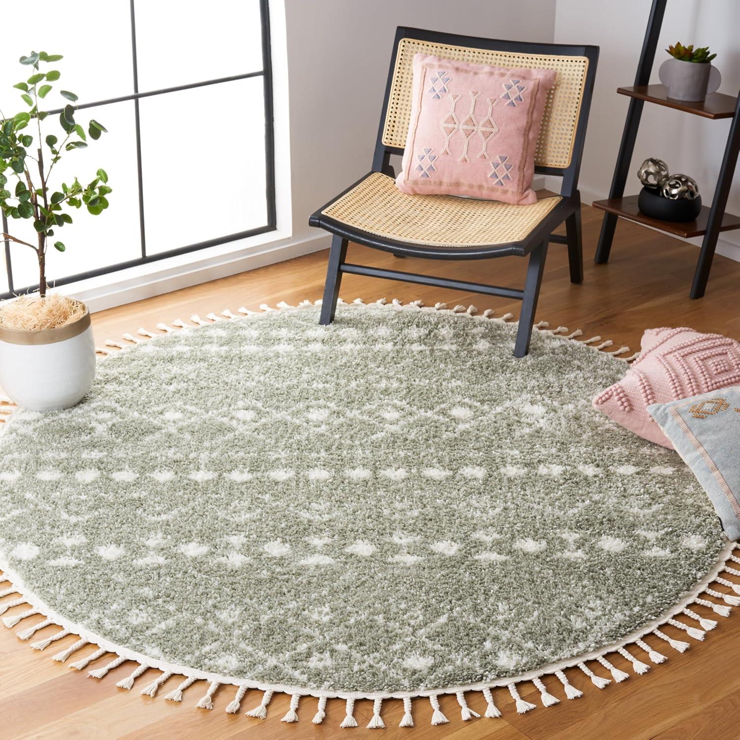 image:imageSAFAVIEH Area Rug 8x10 Berber Fringe Shag Collection Large Cream amp Dark Grey Moroccan Design NonShedding amp Easy Cleaning Thick Pile Ideal for Living Room Bedroom Dining Space BFG516ASageIvory
