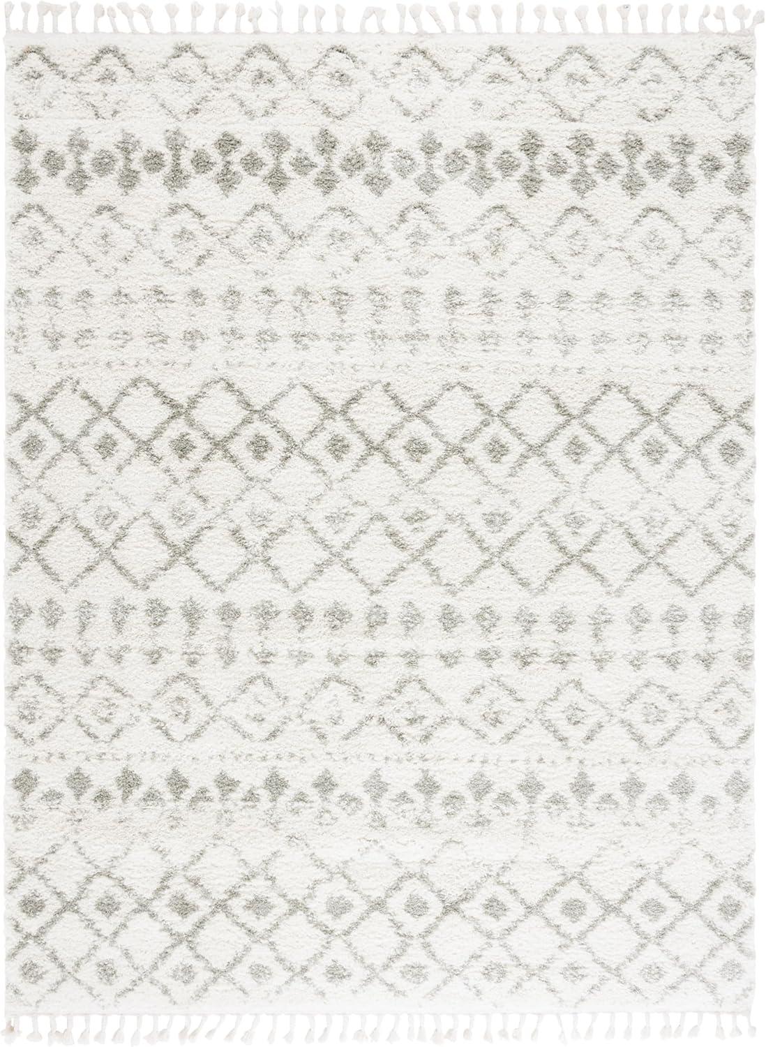 image:imageSAFAVIEH Area Rug 8x10 Berber Fringe Shag Collection Large Cream amp Dark Grey Moroccan Design NonShedding amp Easy Cleaning Thick Pile Ideal for Living Room Bedroom Dining Space BFG516AIvorySage