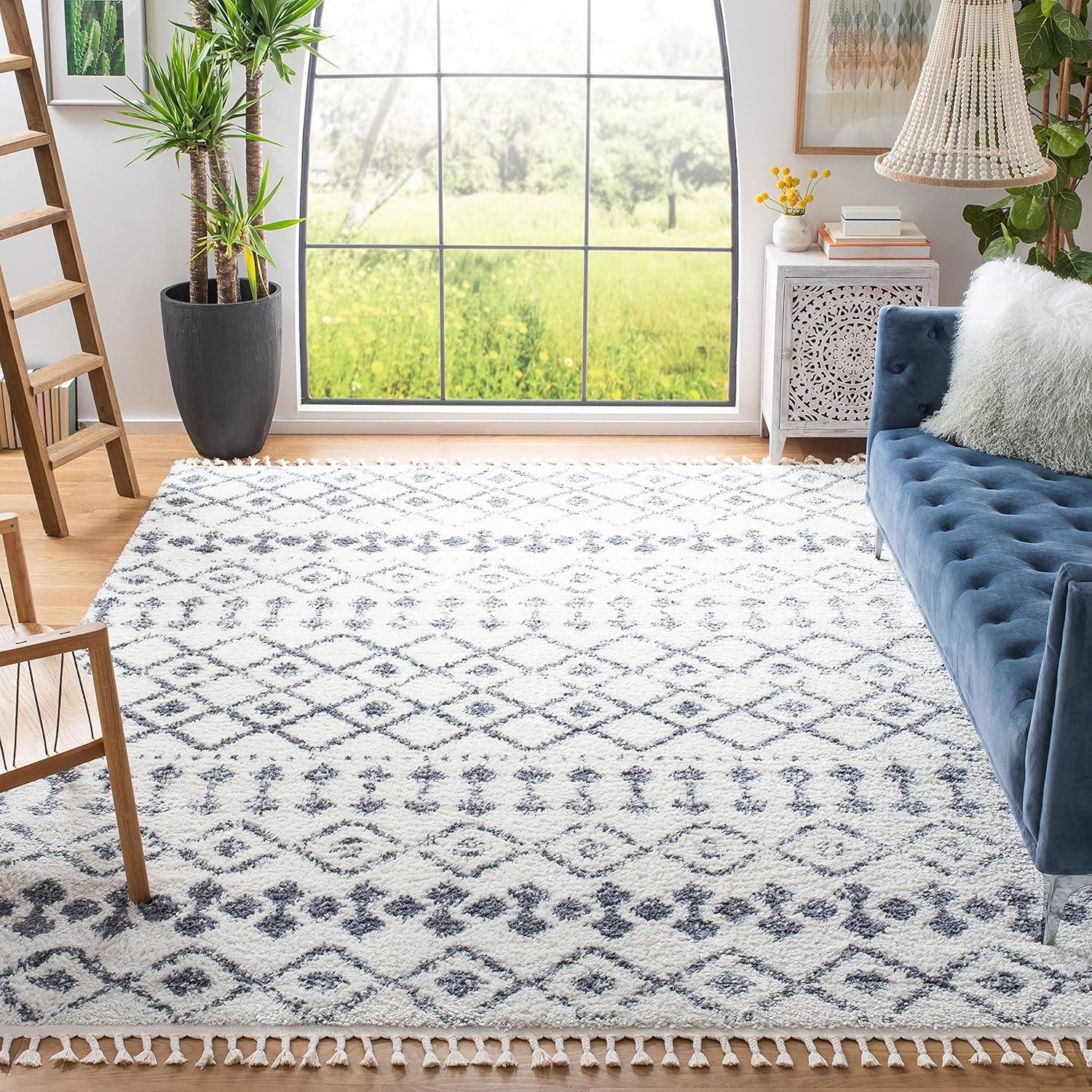 image:imageSAFAVIEH Area Rug 8x10 Berber Fringe Shag Collection Large Cream amp Dark Grey Moroccan Design NonShedding amp Easy Cleaning Thick Pile Ideal for Living Room Bedroom Dining Space BFG516ACreamDark Grey