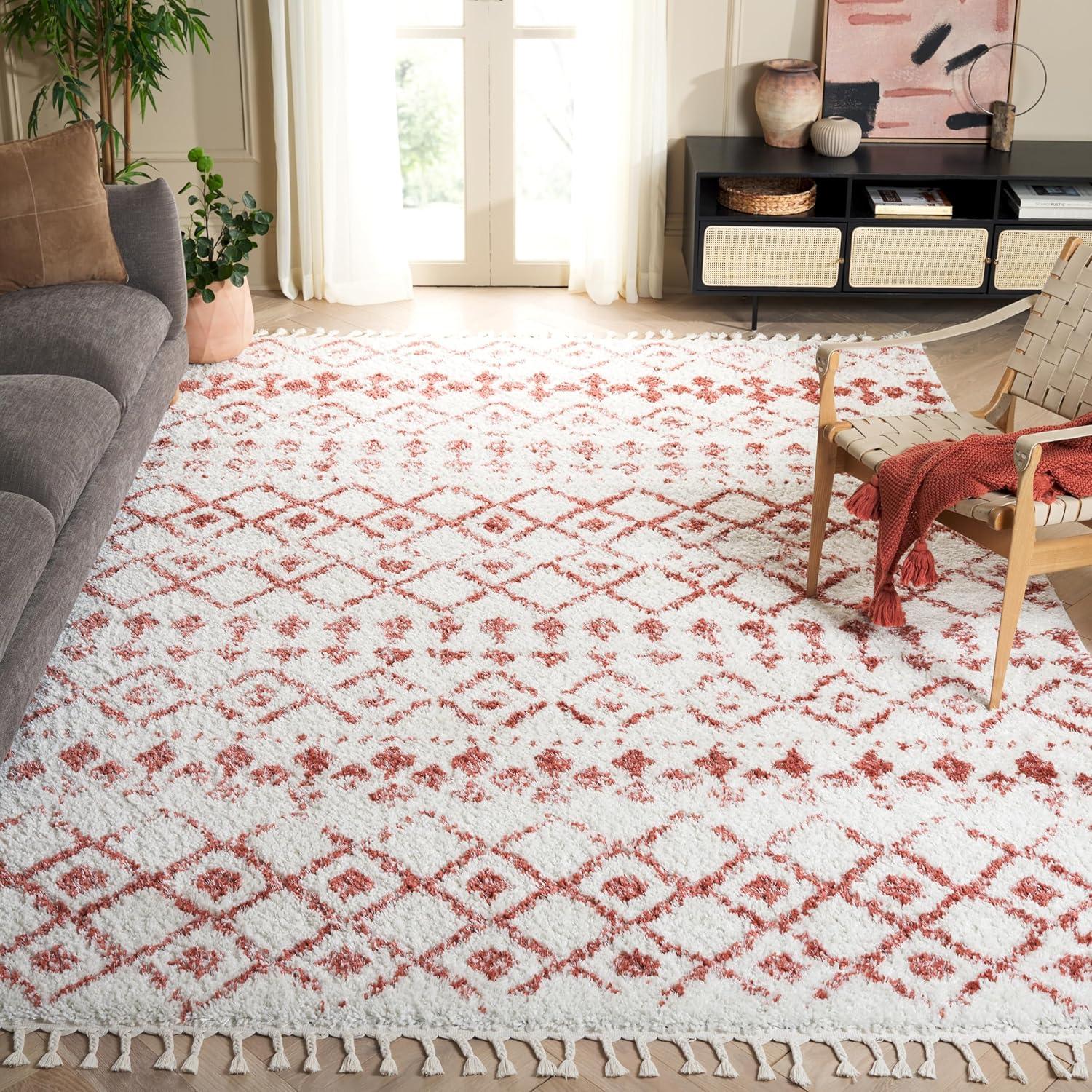 image:imageSAFAVIEH Area Rug 8x10 Berber Fringe Shag Collection Large Cream amp Dark Grey Moroccan Design NonShedding amp Easy Cleaning Thick Pile Ideal for Living Room Bedroom Dining Space BFG516AIvoryRust