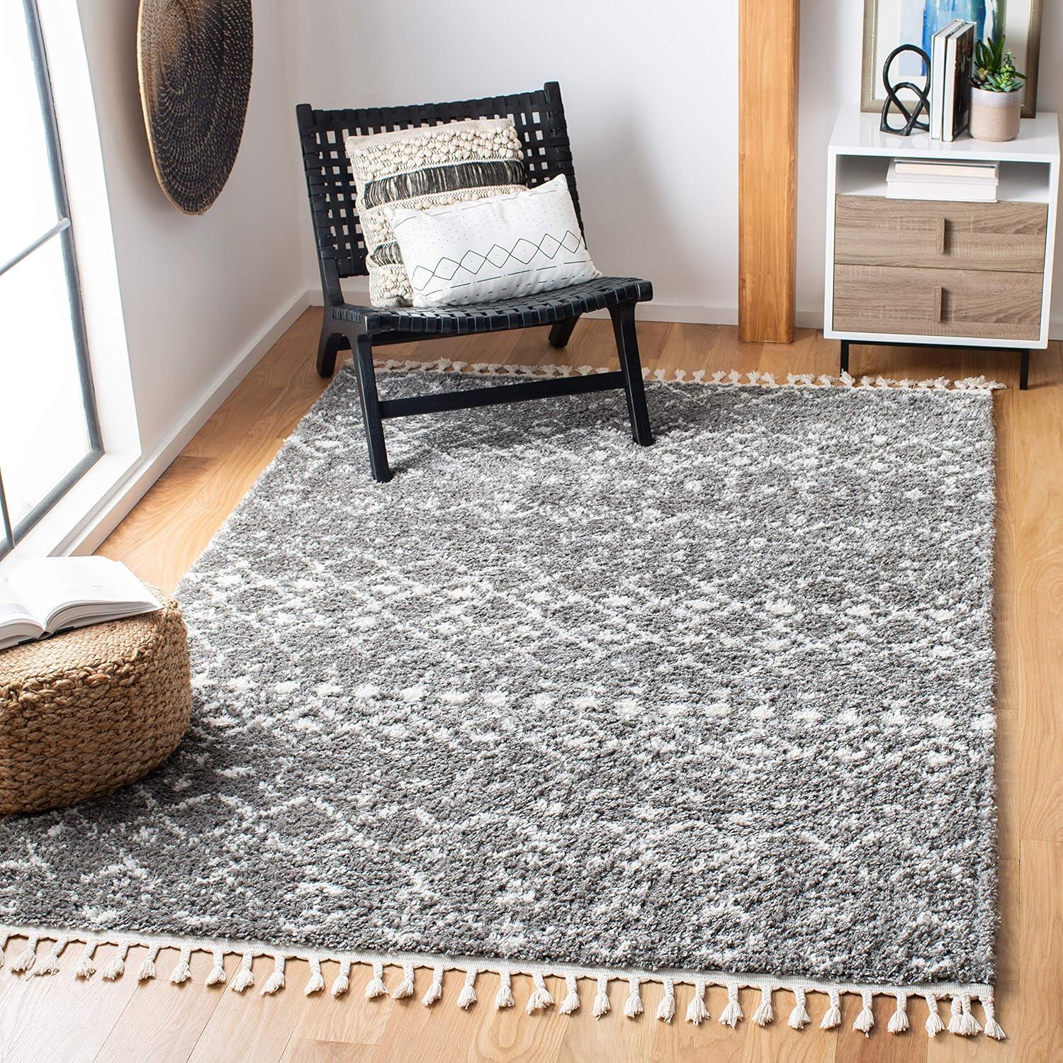 image:imageSAFAVIEH Area Rug 8x10 Berber Fringe Shag Collection Large Cream amp Dark Grey Moroccan Design NonShedding amp Easy Cleaning Thick Pile Ideal for Living Room Bedroom Dining Space BFG516AGreyIvory