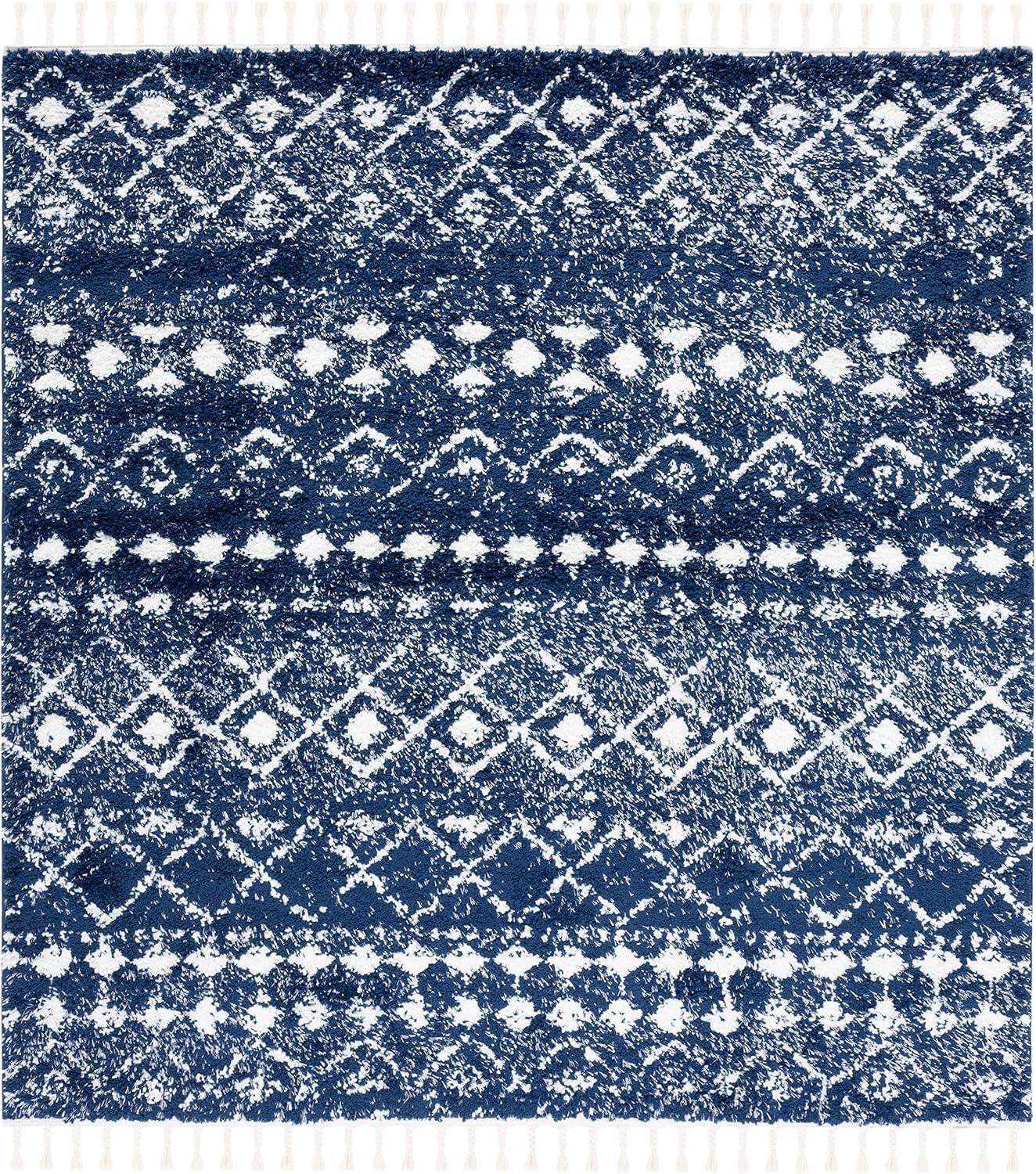 image:imageSAFAVIEH Area Rug 8x10 Berber Fringe Shag Collection Large Cream amp Dark Grey Moroccan Design NonShedding amp Easy Cleaning Thick Pile Ideal for Living Room Bedroom Dining Space BFG516ANavyIvory