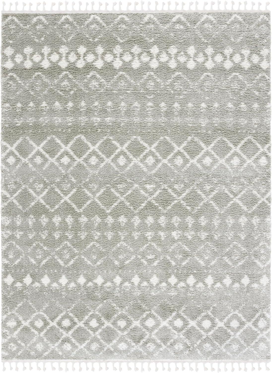 image:imageSAFAVIEH Area Rug 8x10 Berber Fringe Shag Collection Large Cream amp Dark Grey Moroccan Design NonShedding amp Easy Cleaning Thick Pile Ideal for Living Room Bedroom Dining Space BFG516ASageIvory