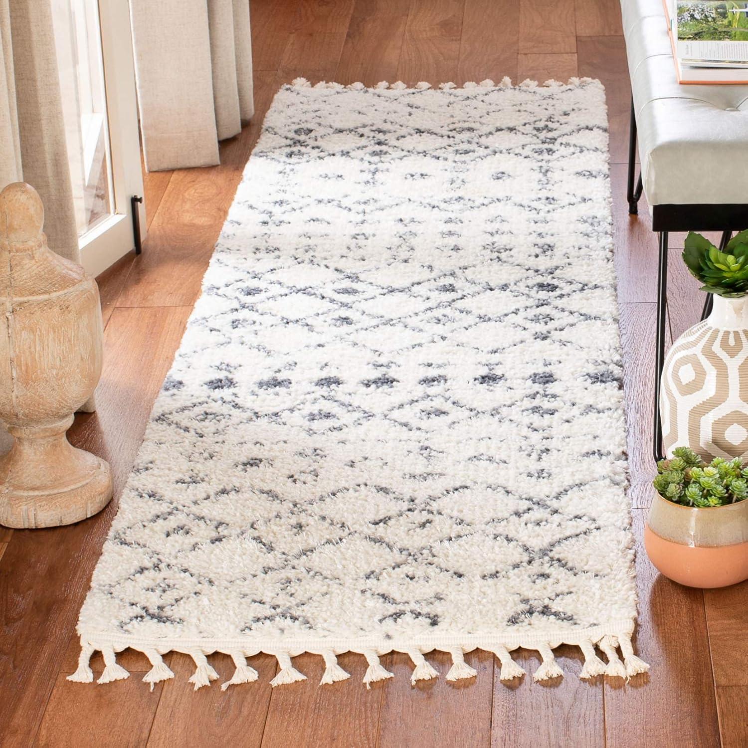 image:imageSAFAVIEH Area Rug 8x10 Berber Fringe Shag Collection Large Cream amp Dark Grey Moroccan Design NonShedding amp Easy Cleaning Thick Pile Ideal for Living Room Bedroom Dining Space BFG516ACreamDark Grey