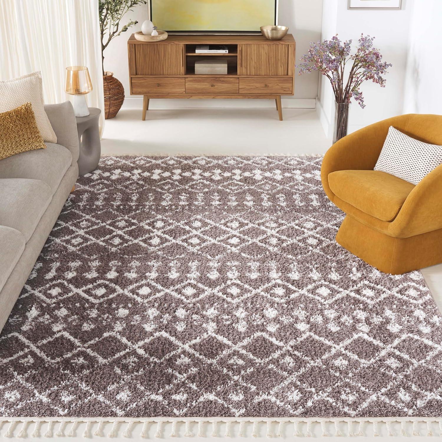 image:imageSAFAVIEH Area Rug 8x10 Berber Fringe Shag Collection Large Cream amp Dark Grey Moroccan Design NonShedding amp Easy Cleaning Thick Pile Ideal for Living Room Bedroom Dining Space BFG516ABrownIvory