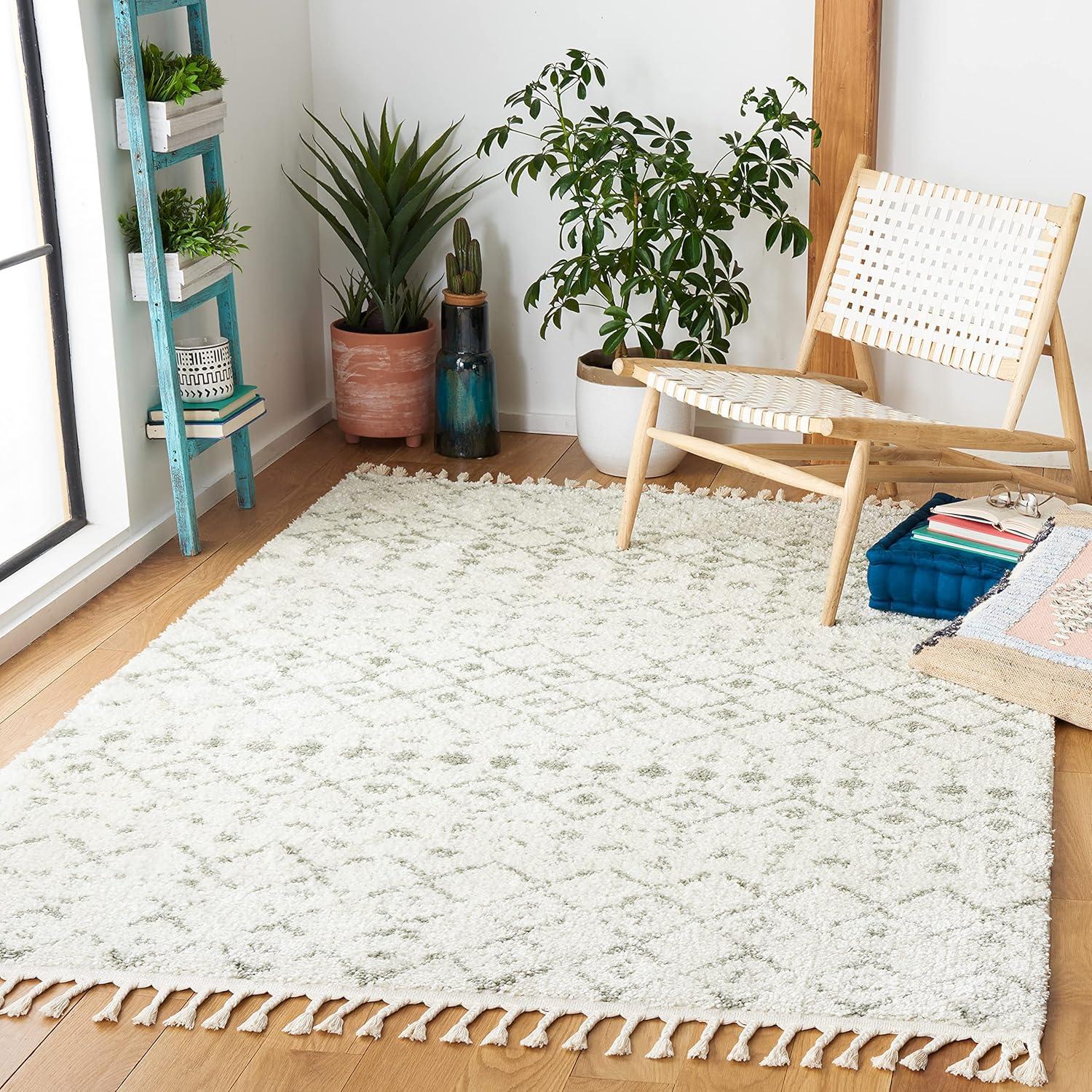 image:imageSAFAVIEH Area Rug 8x10 Berber Fringe Shag Collection Large Cream amp Dark Grey Moroccan Design NonShedding amp Easy Cleaning Thick Pile Ideal for Living Room Bedroom Dining Space BFG516AIvorySage