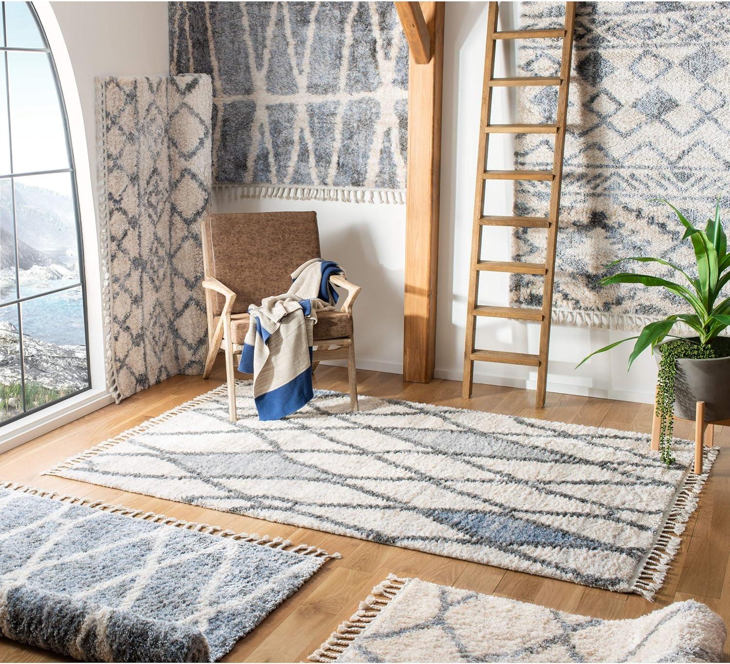 image:imageSAFAVIEH Area Rug 8x10 Berber Fringe Shag Collection Large Cream amp Grey Moroccan Design NonShedding amp Easy Cleaning Plush Thick Pile Ideal for Living Room Bedroom Dining Space BFG626ACreamGrey