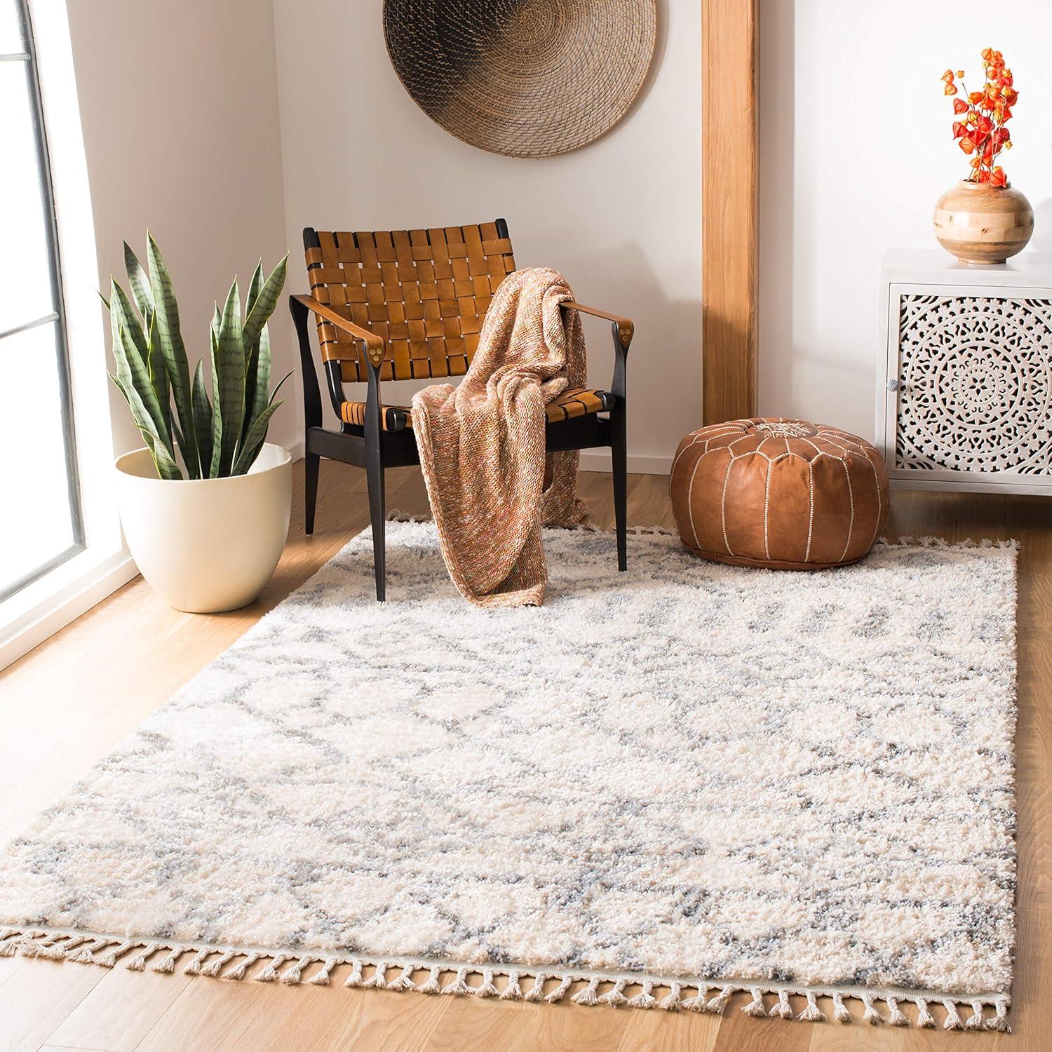 image:imageSAFAVIEH Area Rug 8x10 Berber Fringe Shag Collection Large Cream amp Grey Moroccan Design NonShedding amp Easy Cleaning Plush Thick Pile Ideal for Living Room Bedroom Dining Space BFG626ACreamGrey