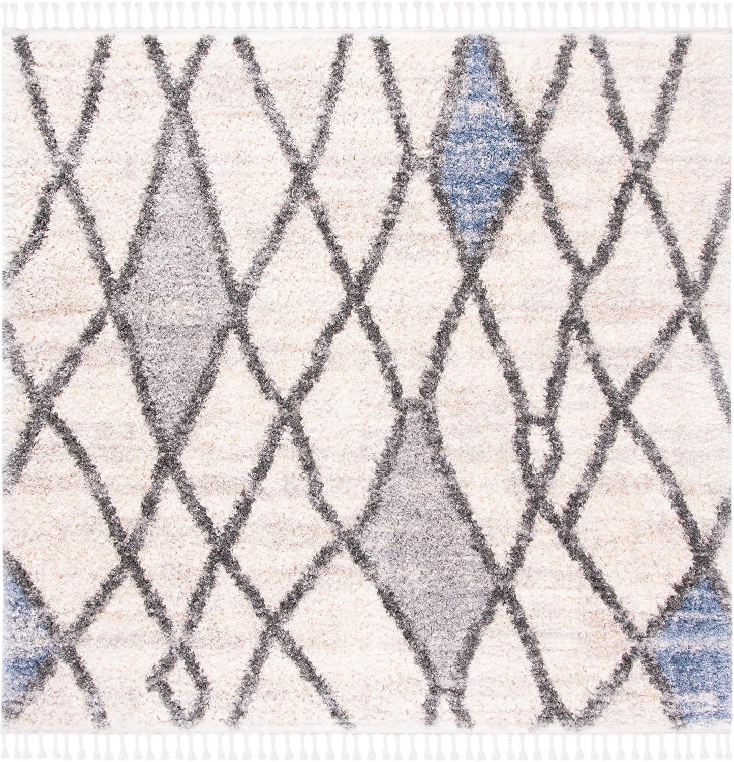 image:imageSAFAVIEH Area Rug 8x10 Berber Fringe Shag Collection Large Creme amp Black Moroccan Design NonShedding amp Easy Cleaning Plush Thick Pile Ideal for Living Room Bedroom Dining Space BFG628BCreamBlue