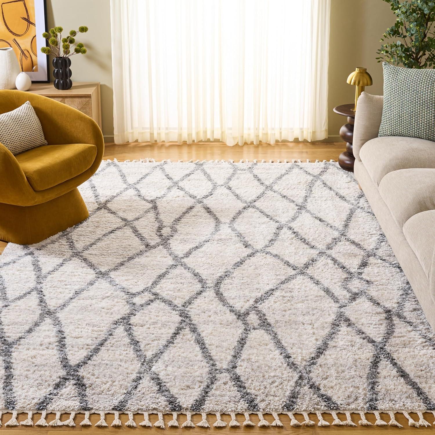 image:imageSAFAVIEH Area Rug 8x10 Berber Fringe Shag Collection Large Creme amp Black Moroccan Design NonShedding amp Easy Cleaning Plush Thick Pile Ideal for Living Room Bedroom Dining Space BFG628BCremeBlack