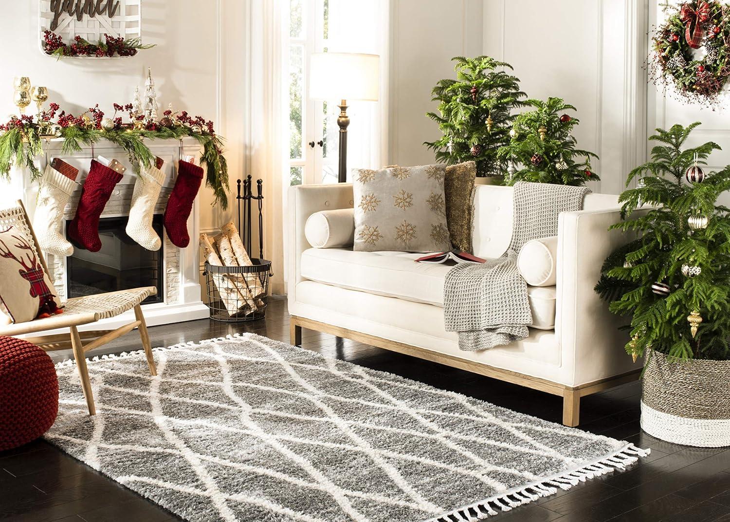 image:imageSAFAVIEH Area Rug 8x10 Berber Fringe Shag Collection Large Creme amp Black Moroccan Design NonShedding amp Easy Cleaning Plush Thick Pile Ideal for Living Room Bedroom Dining Space BFG628BGreyCream