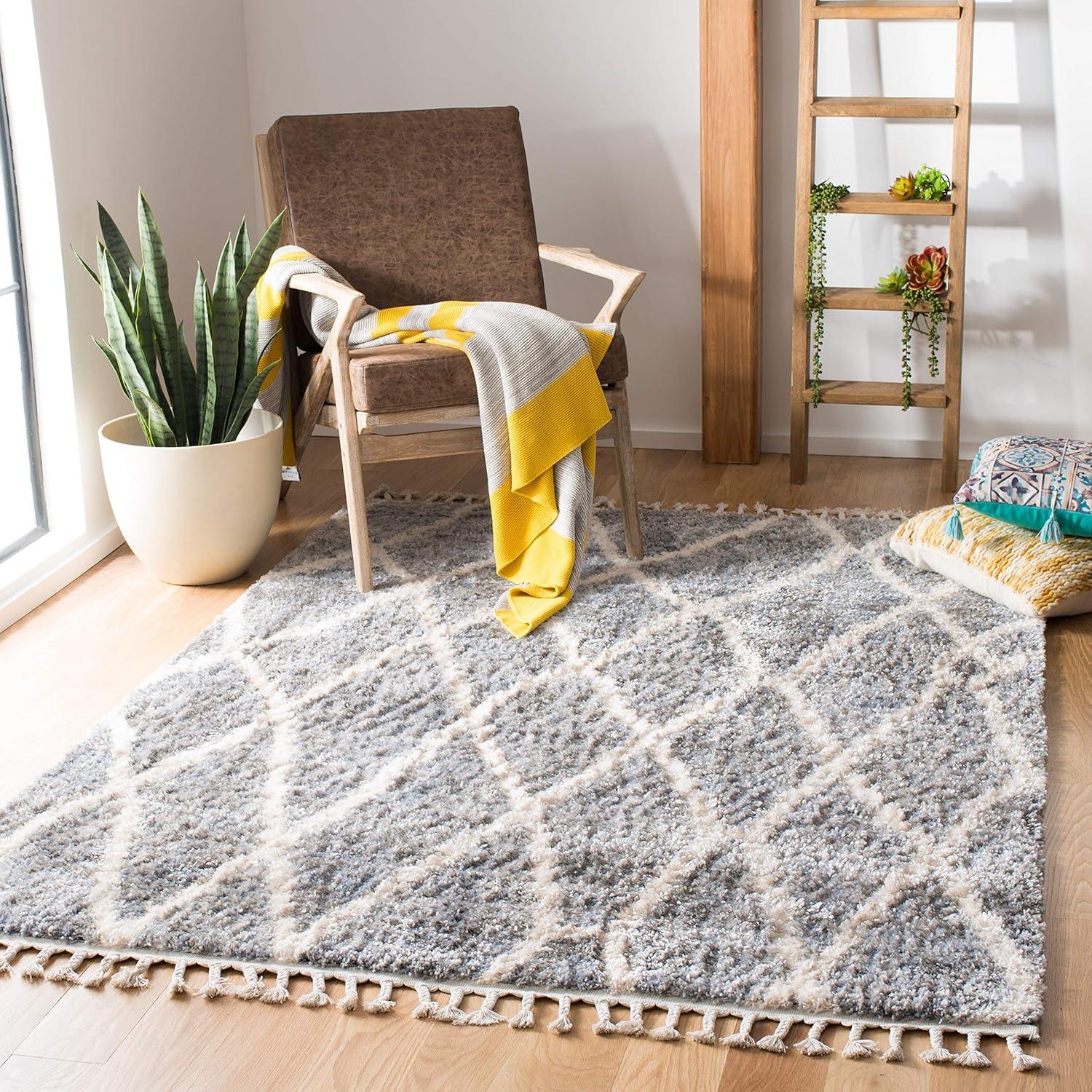 image:imageSAFAVIEH Area Rug 8x10 Berber Fringe Shag Collection Large Creme amp Black Moroccan Design NonShedding amp Easy Cleaning Plush Thick Pile Ideal for Living Room Bedroom Dining Space BFG628BDark GreyCream