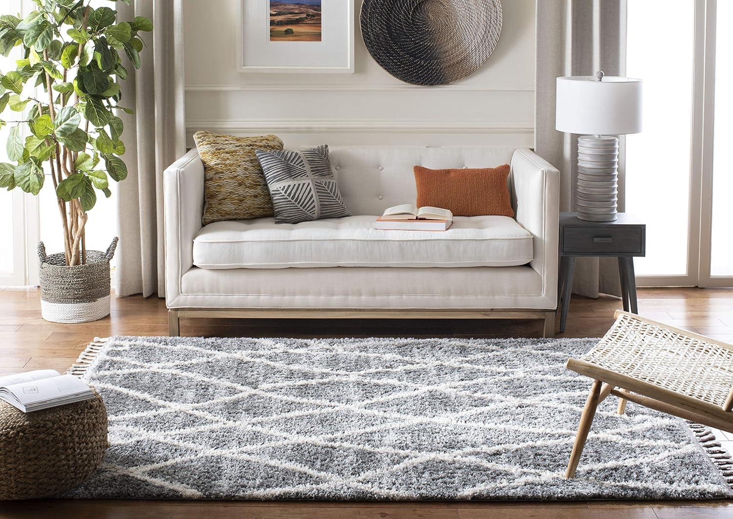 image:imageSAFAVIEH Area Rug 8x10 Berber Fringe Shag Collection Large Creme amp Black Moroccan Design NonShedding amp Easy Cleaning Plush Thick Pile Ideal for Living Room Bedroom Dining Space BFG628BGreyCream