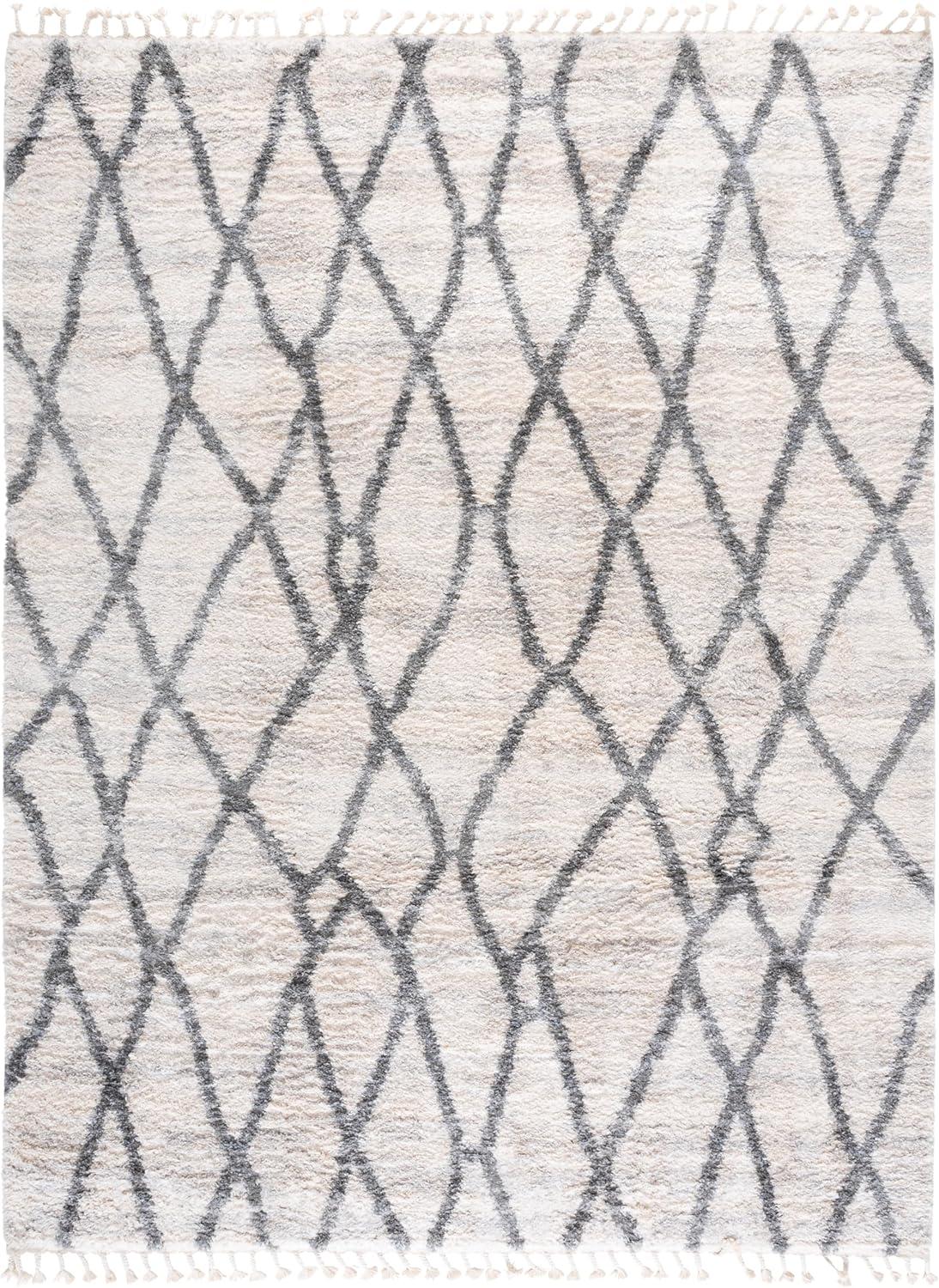 image:imageSAFAVIEH Area Rug 8x10 Berber Fringe Shag Collection Large Creme amp Black Moroccan Design NonShedding amp Easy Cleaning Plush Thick Pile Ideal for Living Room Bedroom Dining Space BFG628BCremeBlack