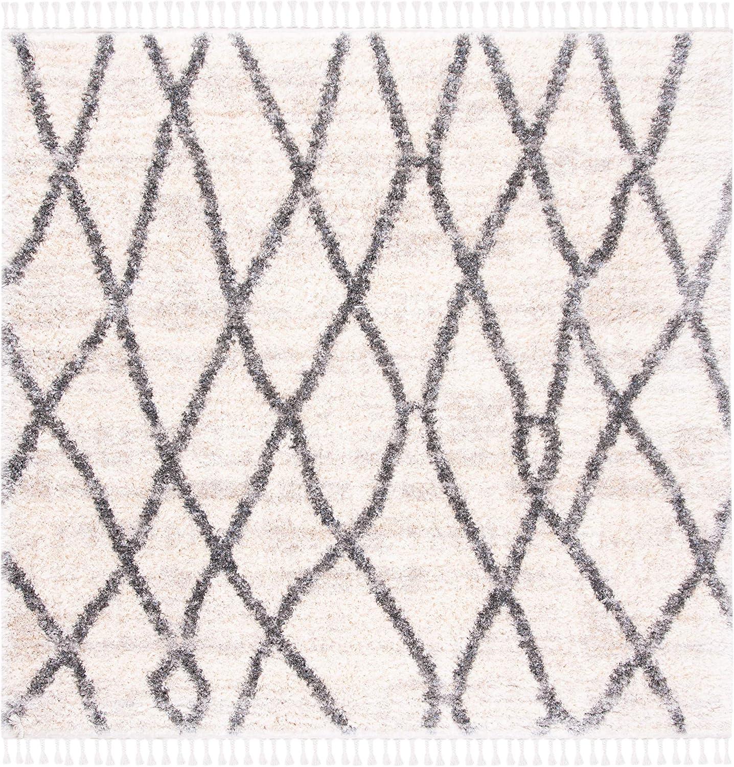 image:imageSAFAVIEH Area Rug 8x10 Berber Fringe Shag Collection Large Creme amp Black Moroccan Design NonShedding amp Easy Cleaning Plush Thick Pile Ideal for Living Room Bedroom Dining Space BFG628BCremeBlack