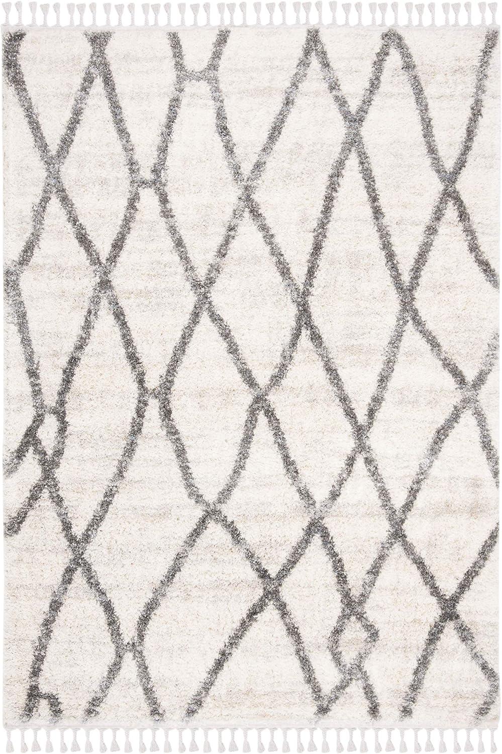 image:imageSAFAVIEH Area Rug 8x10 Berber Fringe Shag Collection Large Creme amp Black Moroccan Design NonShedding amp Easy Cleaning Plush Thick Pile Ideal for Living Room Bedroom Dining Space BFG628BCremeBlack