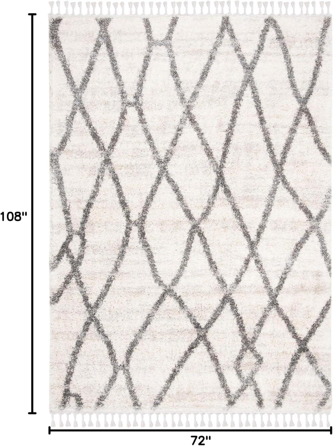 image:imageSAFAVIEH Area Rug 8x10 Berber Fringe Shag Collection Large Creme amp Black Moroccan Design NonShedding amp Easy Cleaning Plush Thick Pile Ideal for Living Room Bedroom Dining Space BFG628BCremeBlack