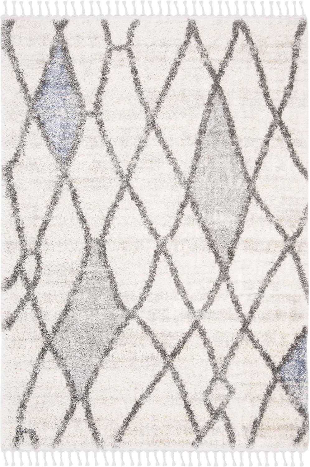image:imageSAFAVIEH Area Rug 8x10 Berber Fringe Shag Collection Large Creme amp Black Moroccan Design NonShedding amp Easy Cleaning Plush Thick Pile Ideal for Living Room Bedroom Dining Space BFG628BCreamBlue