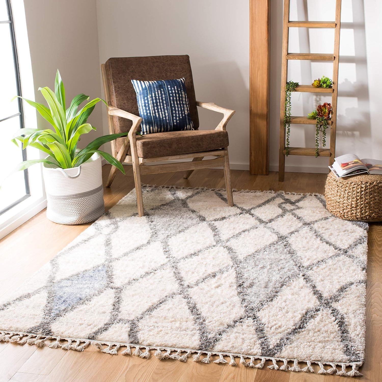 image:imageSAFAVIEH Area Rug 8x10 Berber Fringe Shag Collection Large Creme amp Black Moroccan Design NonShedding amp Easy Cleaning Plush Thick Pile Ideal for Living Room Bedroom Dining Space BFG628BDark GreyCream