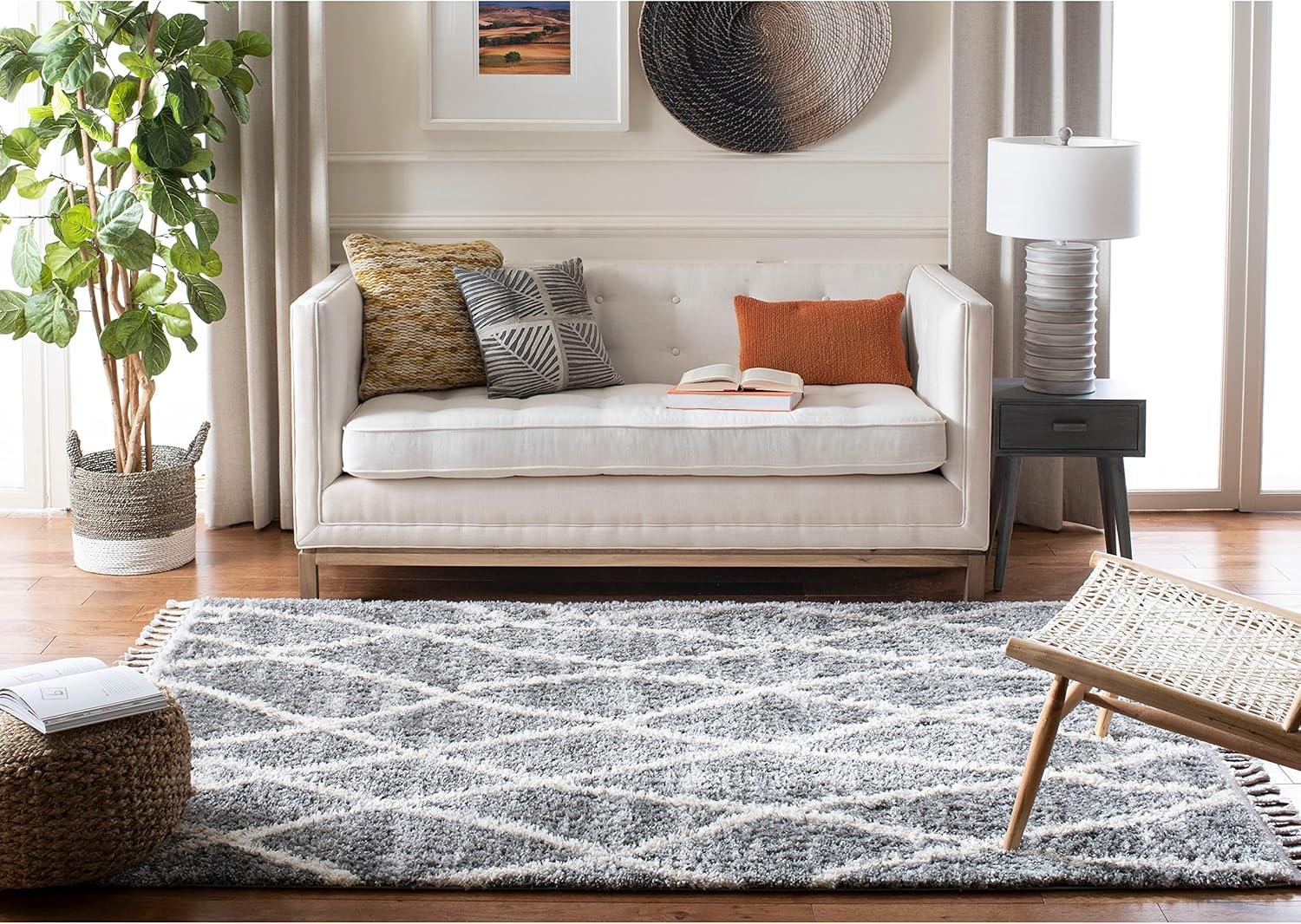 image:imageSAFAVIEH Area Rug 8x10 Berber Fringe Shag Collection Large Creme amp Black Moroccan Design NonShedding amp Easy Cleaning Plush Thick Pile Ideal for Living Room Bedroom Dining Space BFG628BDark GreyCream