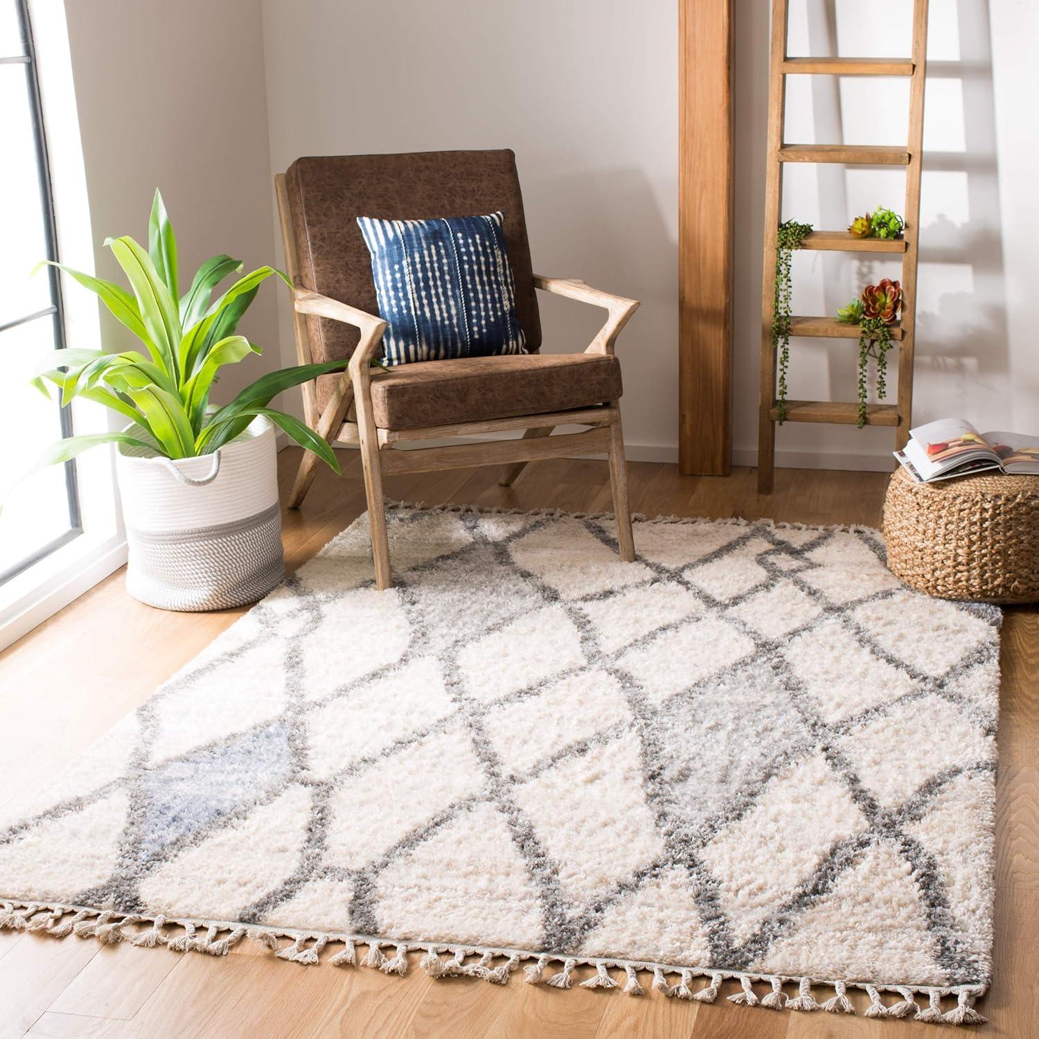 image:imageSAFAVIEH Area Rug 8x10 Berber Fringe Shag Collection Large Creme amp Black Moroccan Design NonShedding amp Easy Cleaning Plush Thick Pile Ideal for Living Room Bedroom Dining Space BFG628BCreamBlue