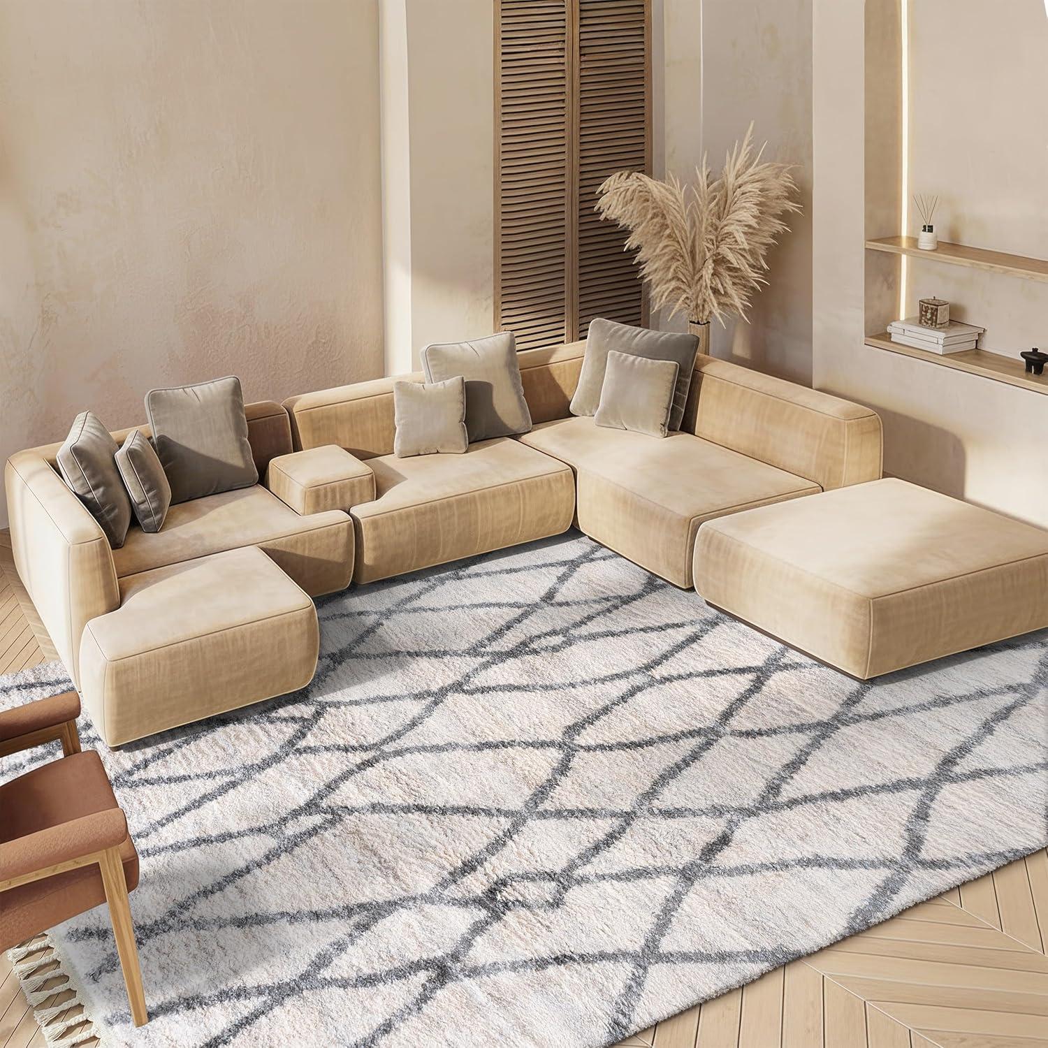 image:imageSAFAVIEH Area Rug 8x10 Berber Fringe Shag Collection Large Creme amp Black Moroccan Design NonShedding amp Easy Cleaning Plush Thick Pile Ideal for Living Room Bedroom Dining Space BFG628BCremeBlack