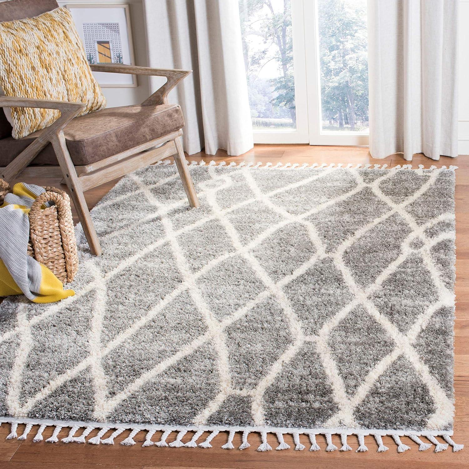 image:imageSAFAVIEH Area Rug 8x10 Berber Fringe Shag Collection Large Creme amp Black Moroccan Design NonShedding amp Easy Cleaning Plush Thick Pile Ideal for Living Room Bedroom Dining Space BFG628BDark GreyCream