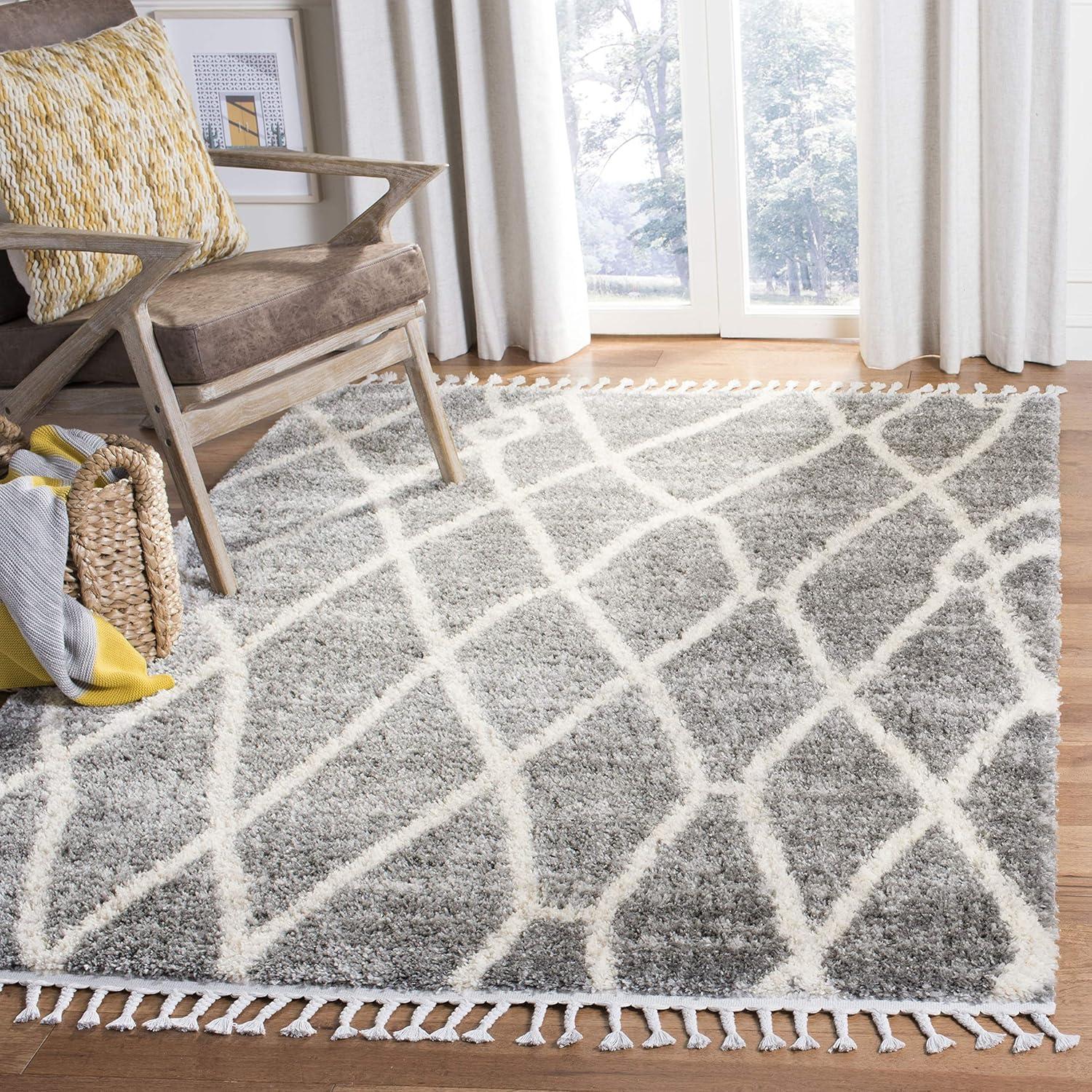 image:imageSAFAVIEH Area Rug 8x10 Berber Fringe Shag Collection Large Creme amp Black Moroccan Design NonShedding amp Easy Cleaning Plush Thick Pile Ideal for Living Room Bedroom Dining Space BFG628BGreyCream