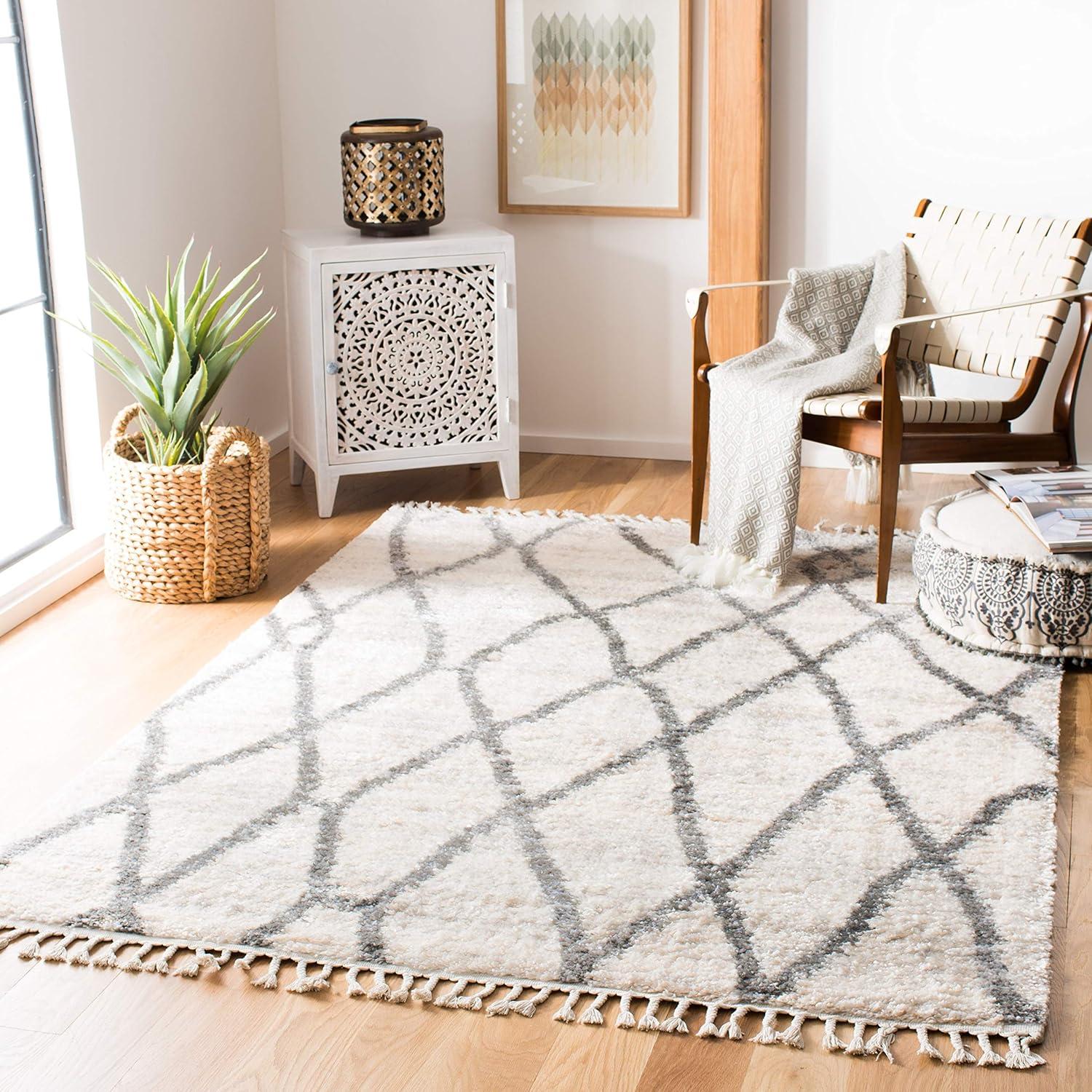 image:imageSAFAVIEH Area Rug 8x10 Berber Fringe Shag Collection Large Creme amp Black Moroccan Design NonShedding amp Easy Cleaning Plush Thick Pile Ideal for Living Room Bedroom Dining Space BFG628BDark GreyCream