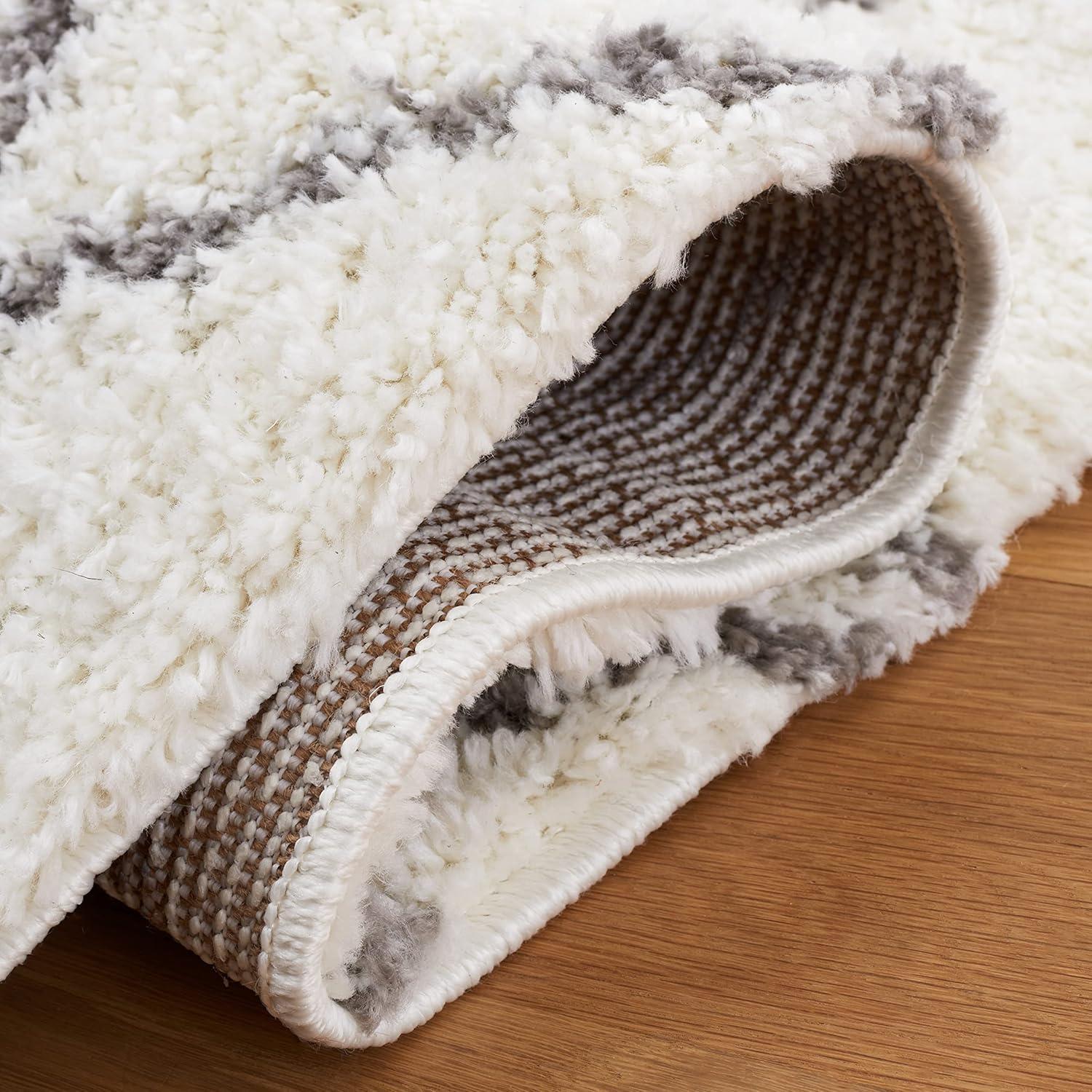 image:imageSAFAVIEH Area Rug 8x10 Berber Shag Collection Large Navy amp Ivory Moroccan Design NonShedding amp Easy Cleaning Plush Thick Pile Ideal for Living Room Bedroom Dining Space BER165NCreamLight Grey