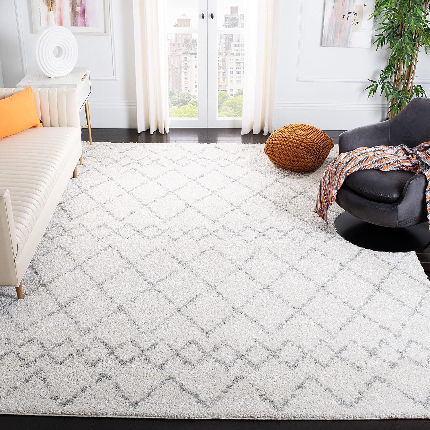 image:imageSAFAVIEH Area Rug 8x10 Berber Shag Collection Large Navy amp Ivory Moroccan Design NonShedding amp Easy Cleaning Plush Thick Pile Ideal for Living Room Bedroom Dining Space BER165NLight GreyCream