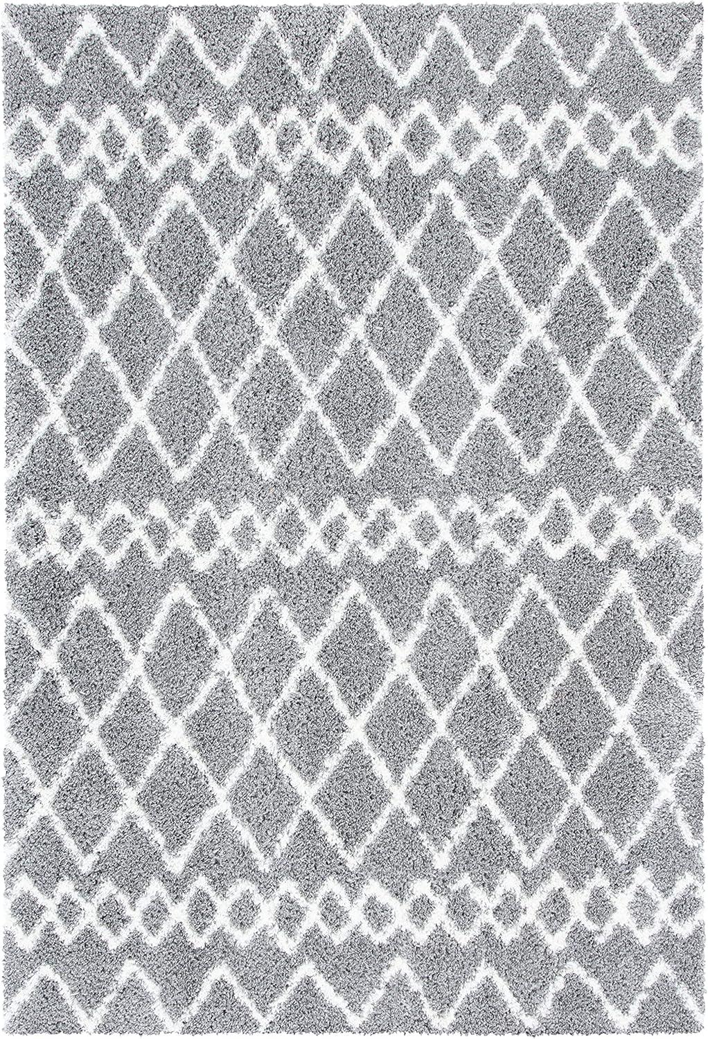 image:imageSAFAVIEH Area Rug 8x10 Berber Shag Collection Large Navy amp Ivory Moroccan Design NonShedding amp Easy Cleaning Plush Thick Pile Ideal for Living Room Bedroom Dining Space BER165NLight GreyCream
