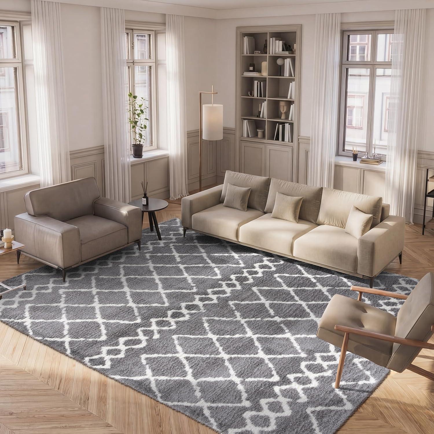 image:imageSAFAVIEH Area Rug 8x10 Berber Shag Collection Large Navy amp Ivory Moroccan Design NonShedding amp Easy Cleaning Plush Thick Pile Ideal for Living Room Bedroom Dining Space BER165NLight GreyCream