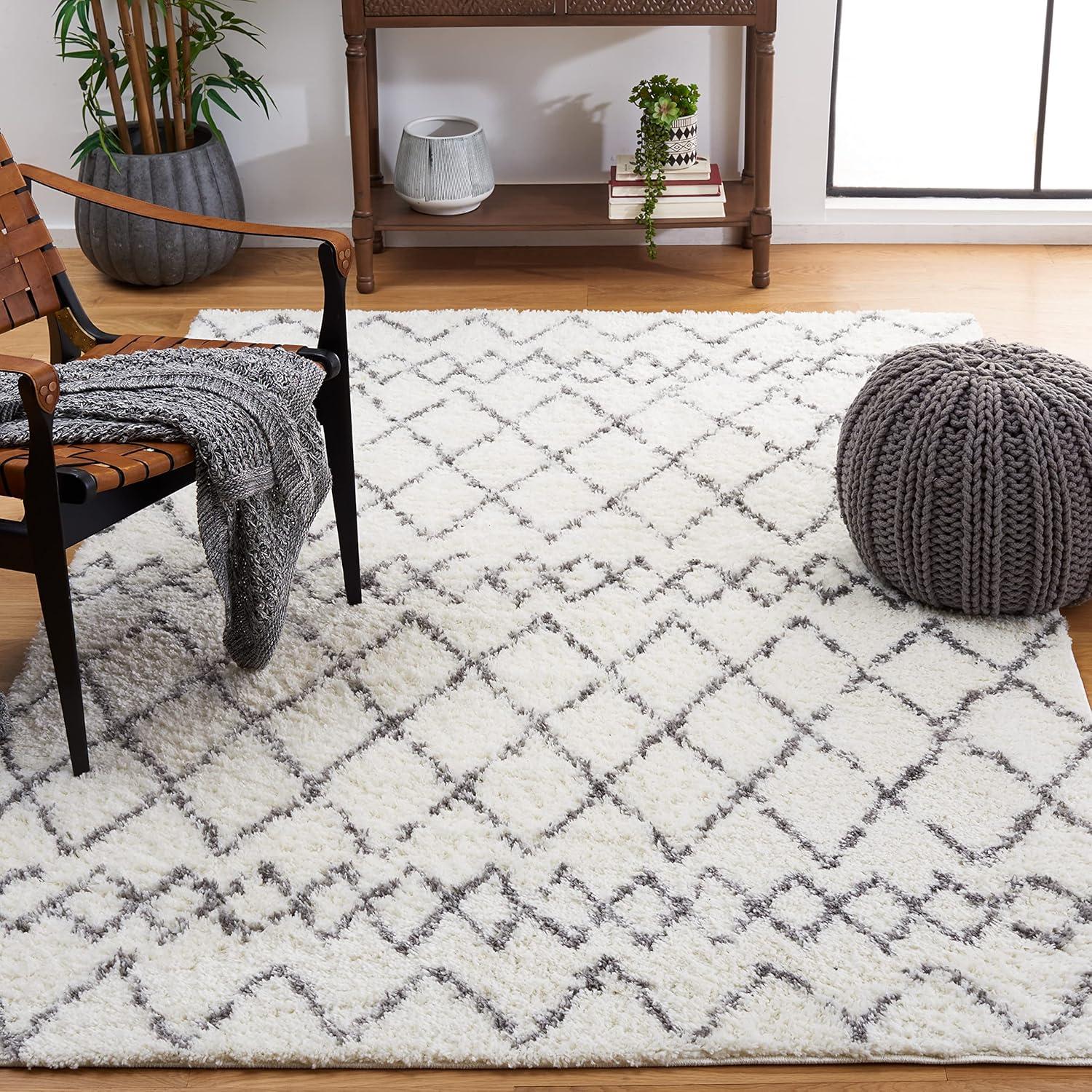 image:imageSAFAVIEH Area Rug 8x10 Berber Shag Collection Large Navy amp Ivory Moroccan Design NonShedding amp Easy Cleaning Plush Thick Pile Ideal for Living Room Bedroom Dining Space BER165NCreamLight Grey