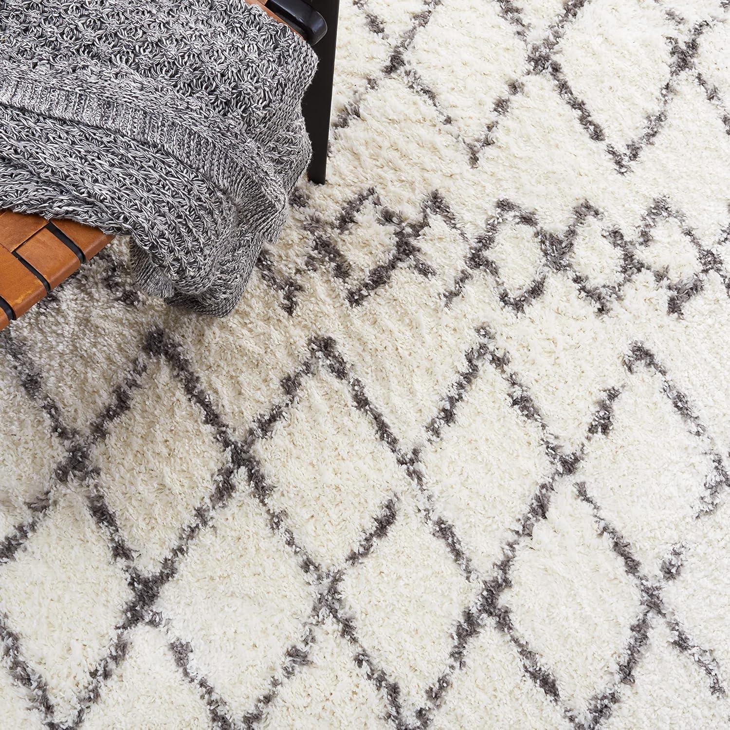 image:imageSAFAVIEH Area Rug 8x10 Berber Shag Collection Large Navy amp Ivory Moroccan Design NonShedding amp Easy Cleaning Plush Thick Pile Ideal for Living Room Bedroom Dining Space BER165NCreamLight Grey
