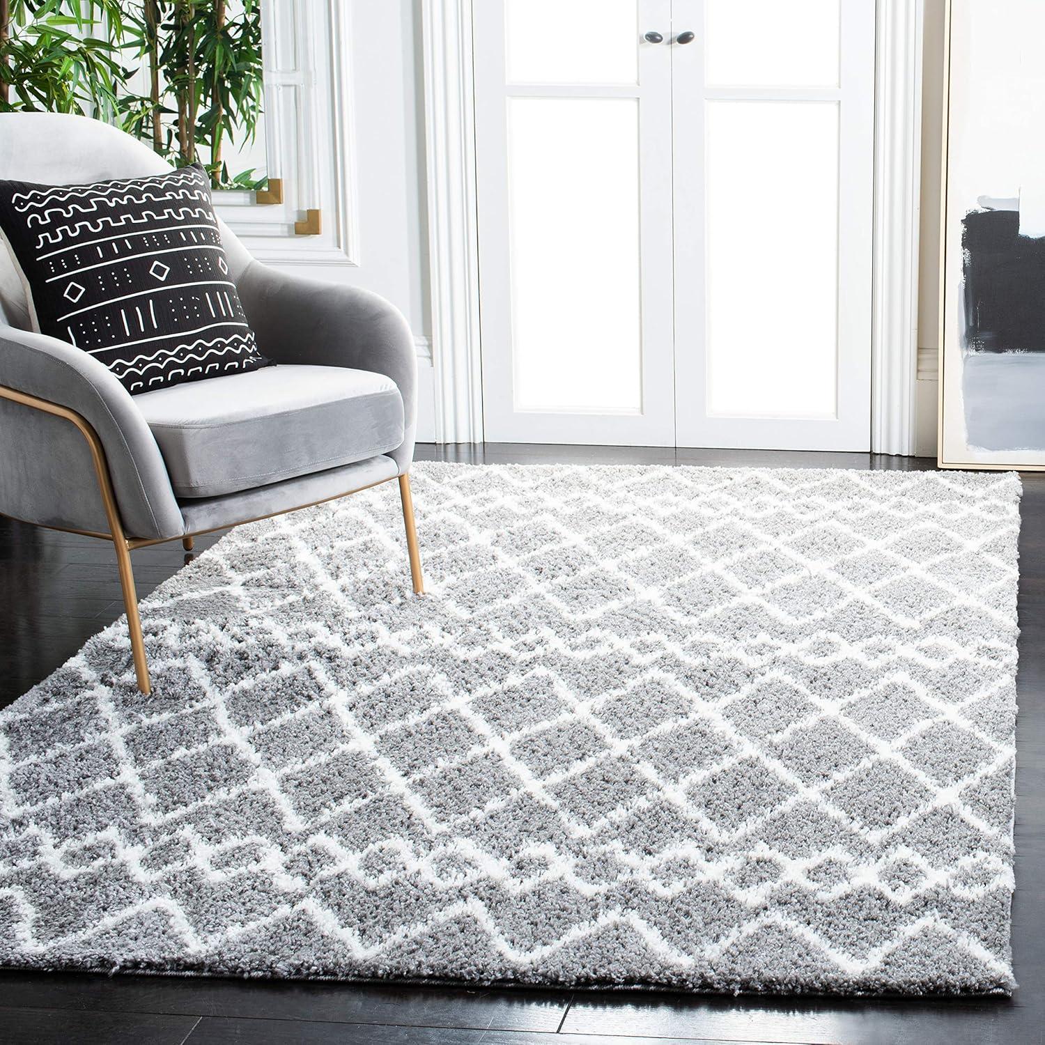 image:imageSAFAVIEH Area Rug 8x10 Berber Shag Collection Large Navy amp Ivory Moroccan Design NonShedding amp Easy Cleaning Plush Thick Pile Ideal for Living Room Bedroom Dining Space BER165NLight GreyCream