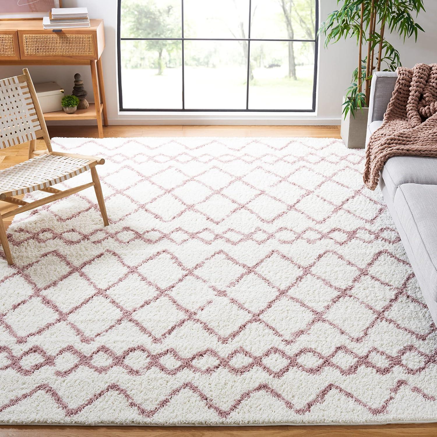 image:imageSAFAVIEH Area Rug 8x10 Berber Shag Collection Large Navy amp Ivory Moroccan Design NonShedding amp Easy Cleaning Plush Thick Pile Ideal for Living Room Bedroom Dining Space BER165NIvoryLight Rose