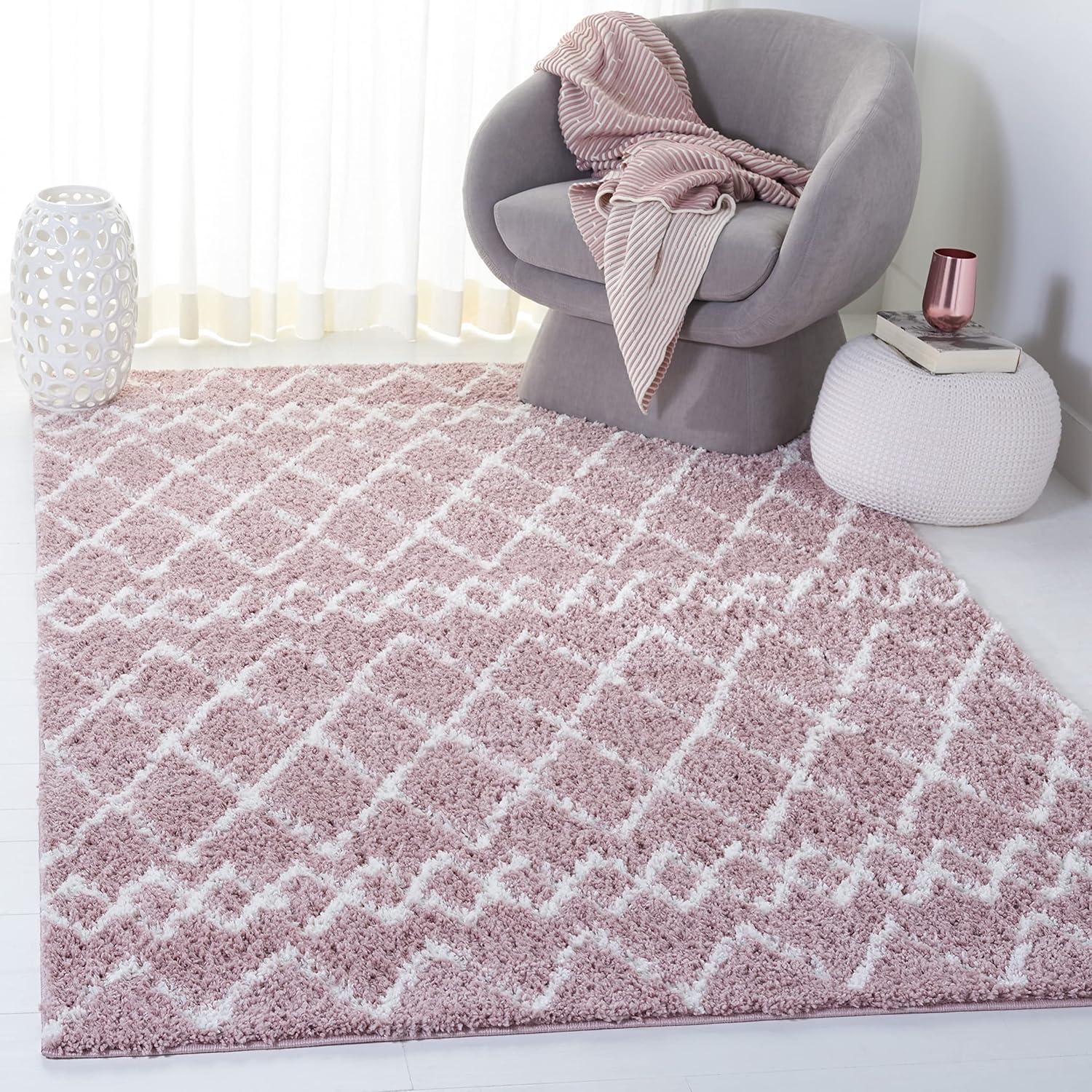 image:imageSAFAVIEH Area Rug 8x10 Berber Shag Collection Large Navy amp Ivory Moroccan Design NonShedding amp Easy Cleaning Plush Thick Pile Ideal for Living Room Bedroom Dining Space BER165NLight RoseIvory