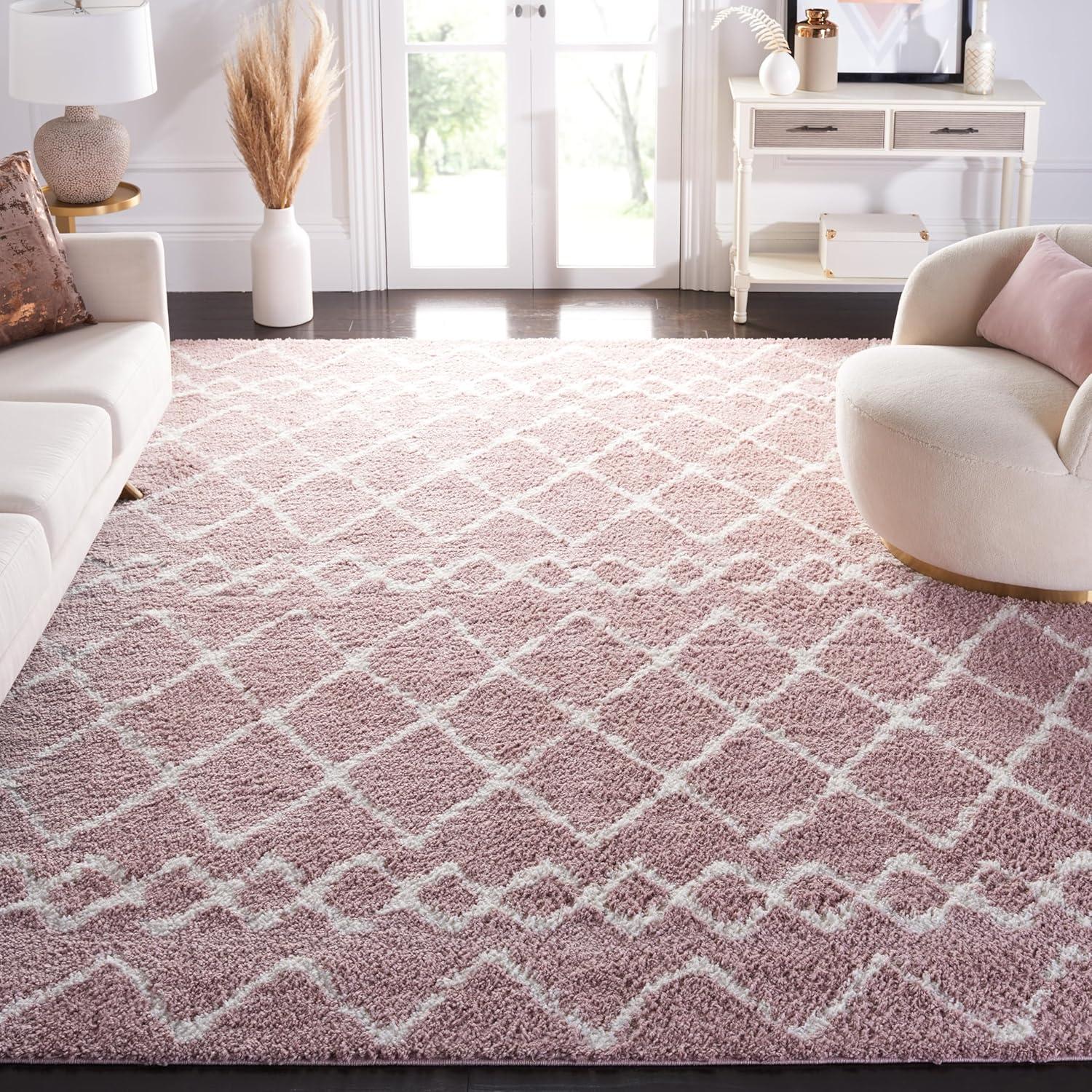 image:imageSAFAVIEH Area Rug 8x10 Berber Shag Collection Large Navy amp Ivory Moroccan Design NonShedding amp Easy Cleaning Plush Thick Pile Ideal for Living Room Bedroom Dining Space BER165NLight RoseIvory