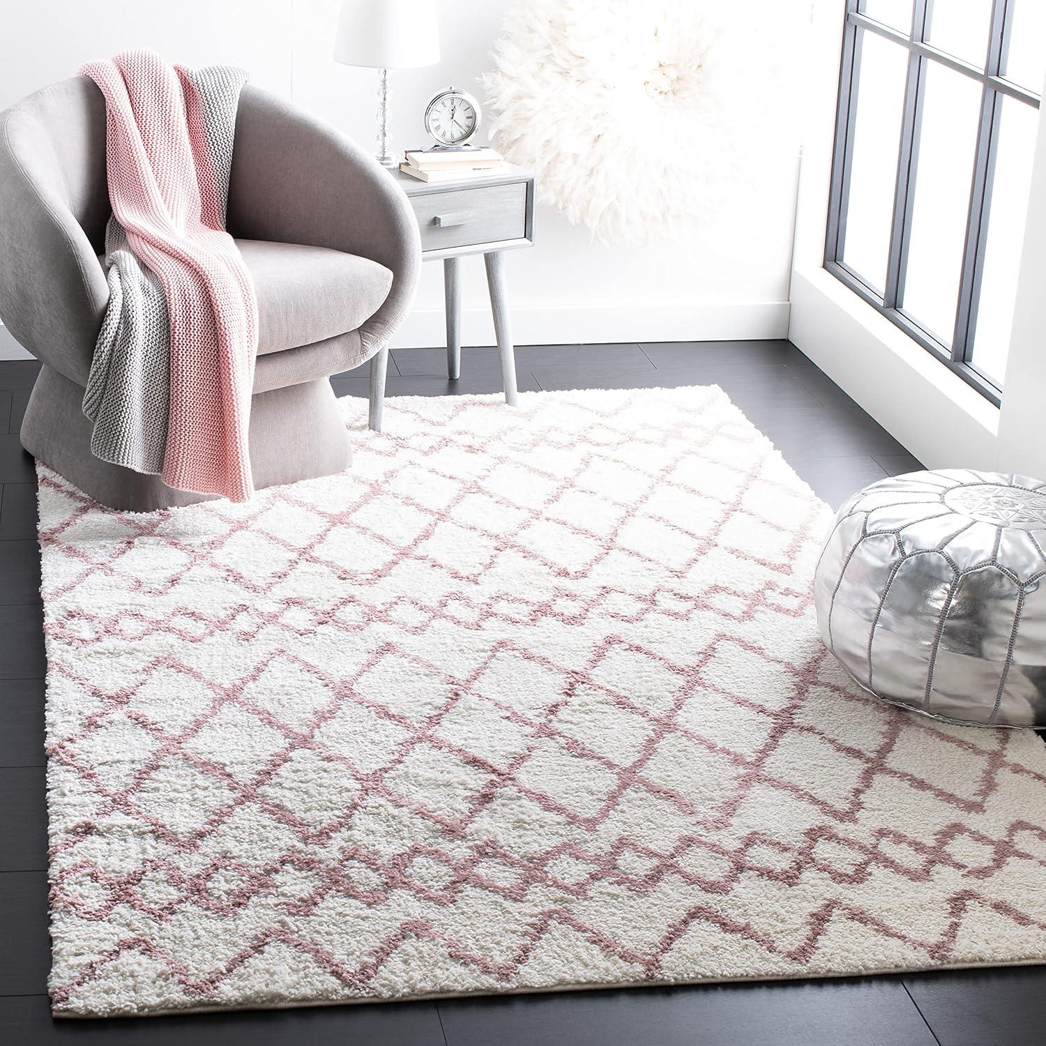 image:imageSAFAVIEH Area Rug 8x10 Berber Shag Collection Large Navy amp Ivory Moroccan Design NonShedding amp Easy Cleaning Plush Thick Pile Ideal for Living Room Bedroom Dining Space BER165NIvoryLight Rose