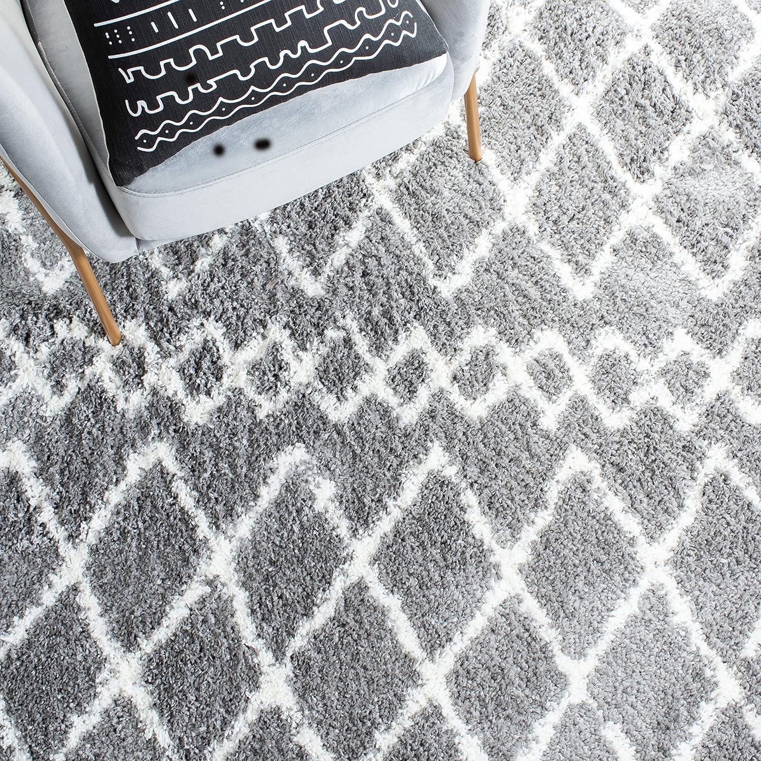 image:imageSAFAVIEH Area Rug 8x10 Berber Shag Collection Large Navy amp Ivory Moroccan Design NonShedding amp Easy Cleaning Plush Thick Pile Ideal for Living Room Bedroom Dining Space BER165NLight GreyCream