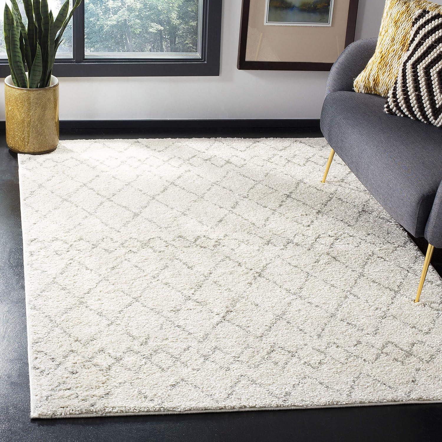 image:imageSAFAVIEH Area Rug 8x10 Berber Shag Collection Large Navy amp Ivory Moroccan Design NonShedding amp Easy Cleaning Plush Thick Pile Ideal for Living Room Bedroom Dining Space BER165NCreamLight Grey