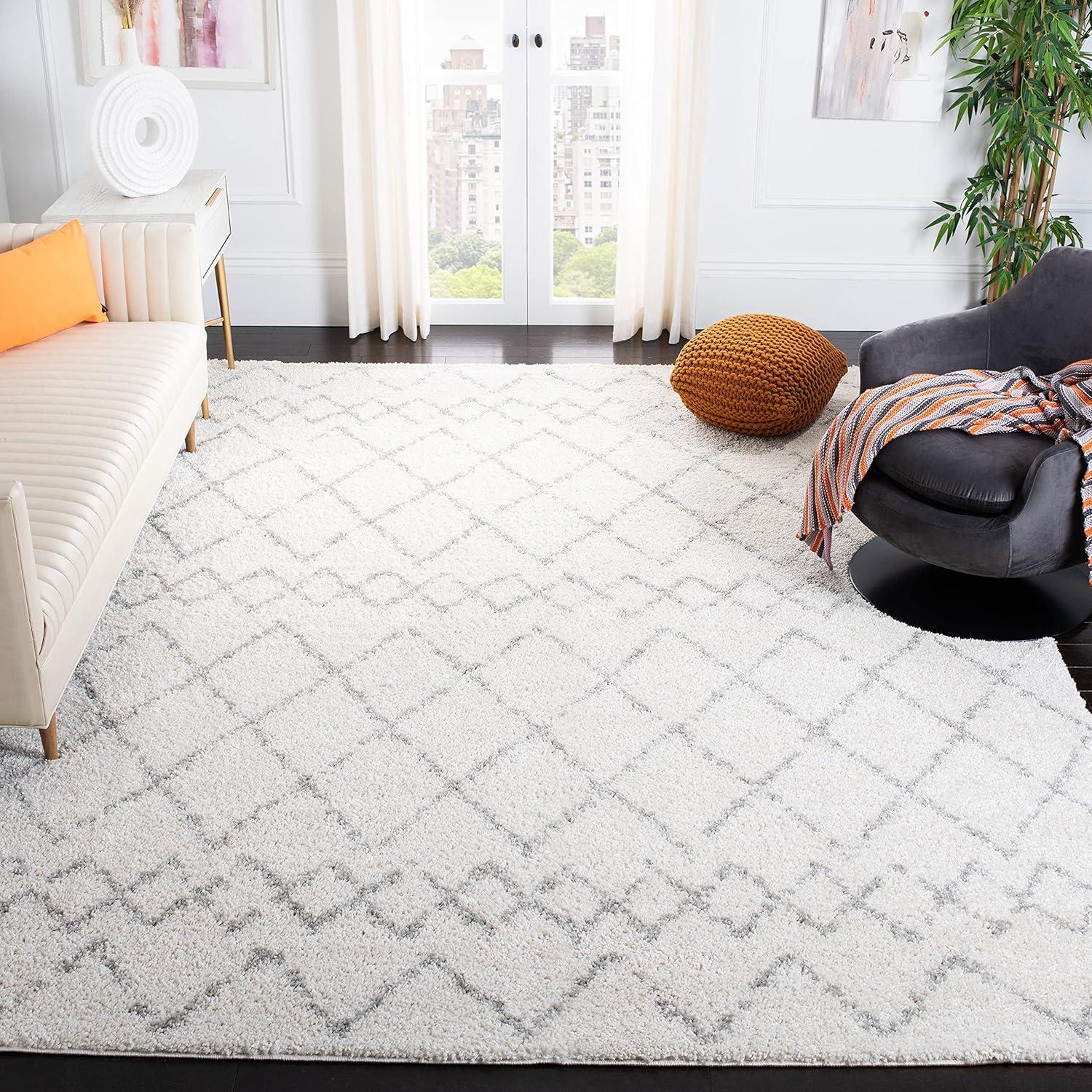 image:imageSAFAVIEH Area Rug 8x10 Berber Shag Collection Large Navy amp Ivory Moroccan Design NonShedding amp Easy Cleaning Plush Thick Pile Ideal for Living Room Bedroom Dining Space BER165NCreamLight Grey