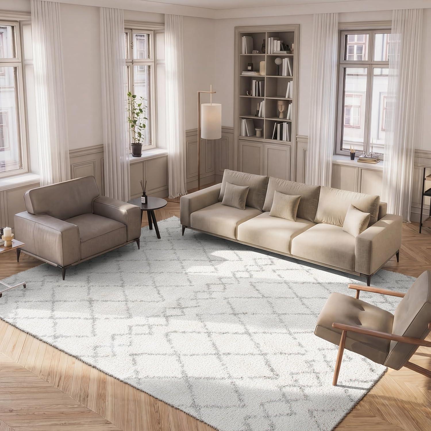 image:imageSAFAVIEH Area Rug 8x10 Berber Shag Collection Large Navy amp Ivory Moroccan Design NonShedding amp Easy Cleaning Plush Thick Pile Ideal for Living Room Bedroom Dining Space BER165NCreamLight Grey