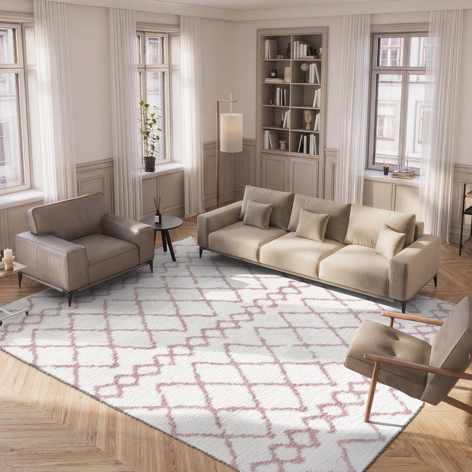 image:imageSAFAVIEH Area Rug 8x10 Berber Shag Collection Large Navy amp Ivory Moroccan Design NonShedding amp Easy Cleaning Plush Thick Pile Ideal for Living Room Bedroom Dining Space BER165NIvoryLight Rose