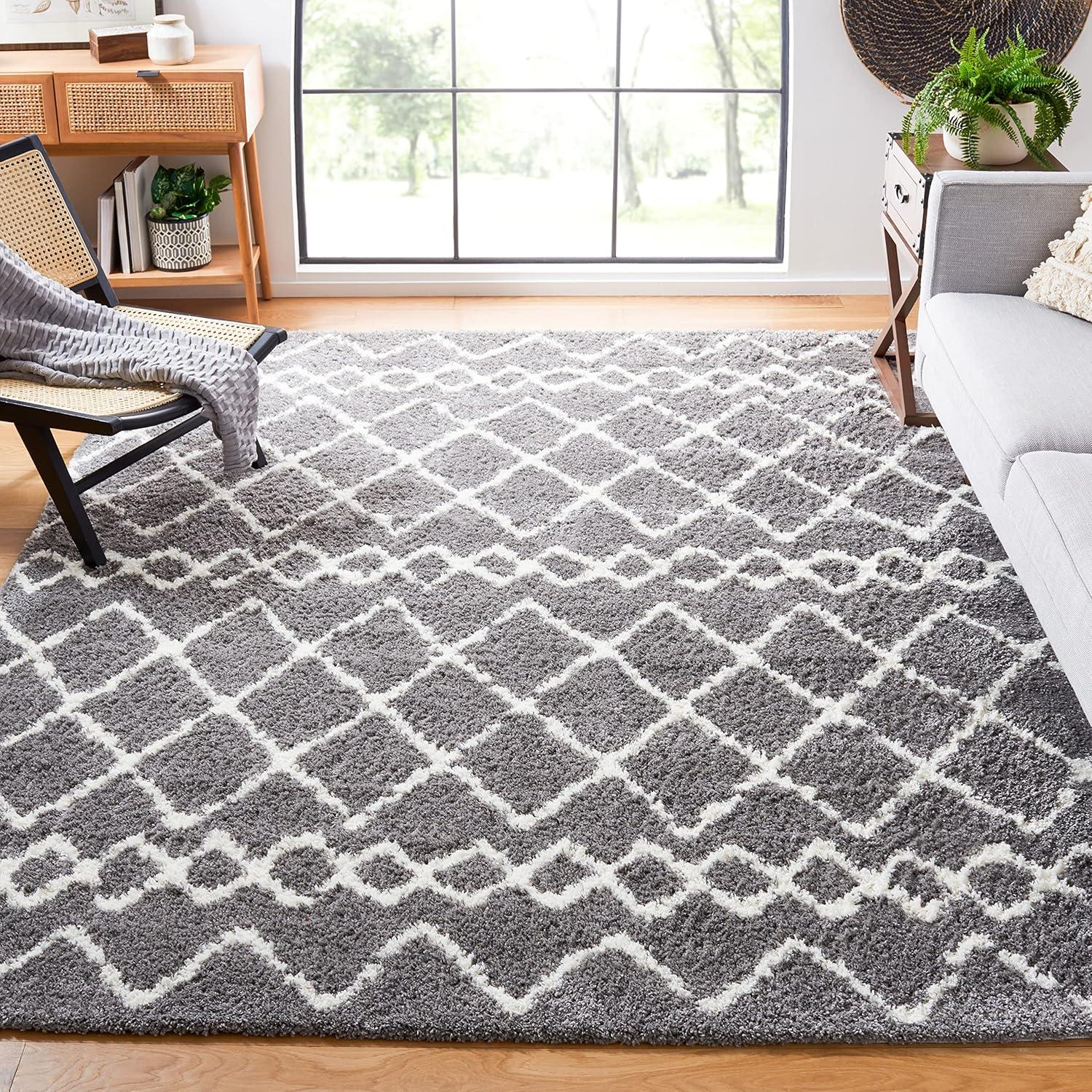 image:imageSAFAVIEH Area Rug 8x10 Berber Shag Collection Large Navy amp Ivory Moroccan Design NonShedding amp Easy Cleaning Plush Thick Pile Ideal for Living Room Bedroom Dining Space BER165NLight GreyCream