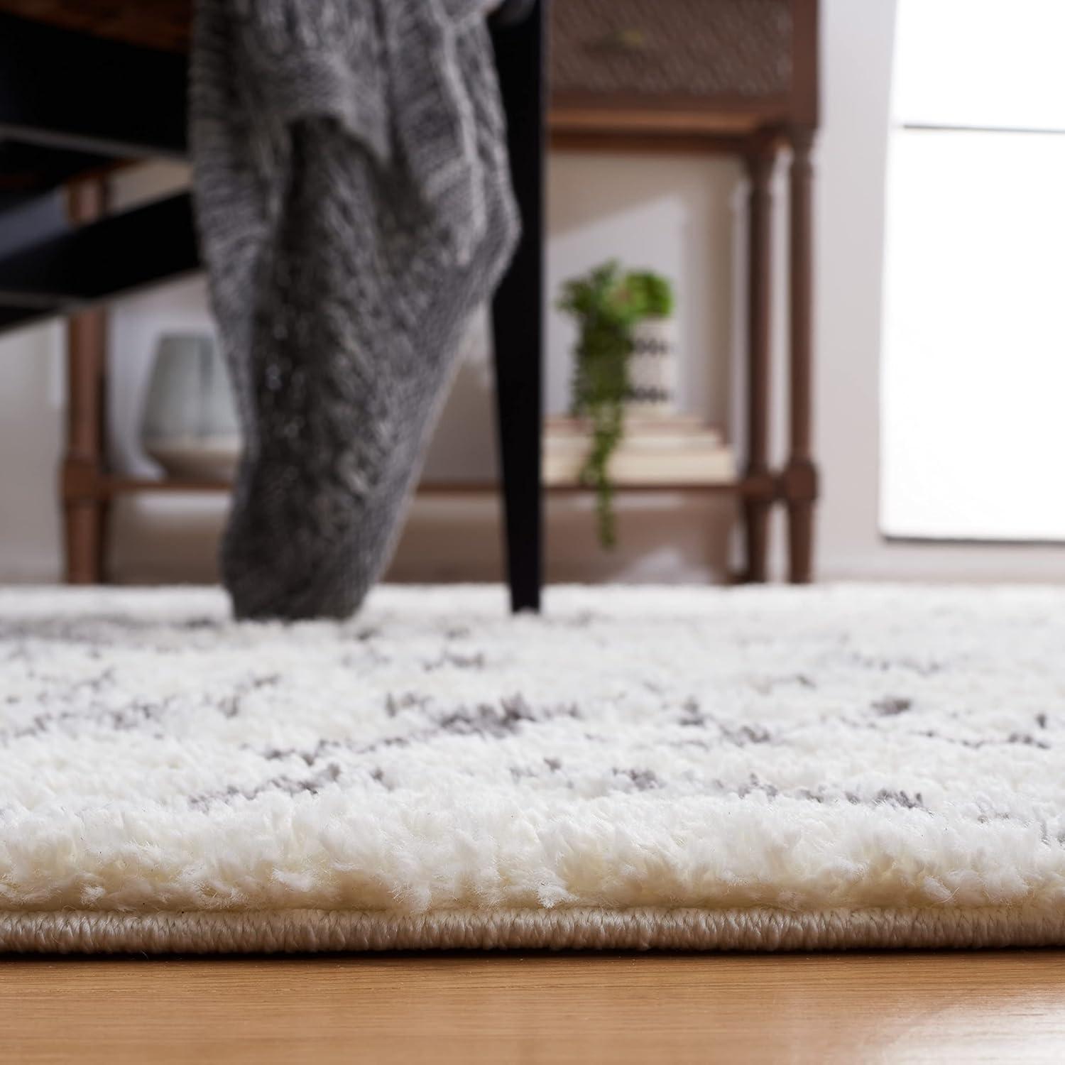 image:imageSAFAVIEH Area Rug 8x10 Berber Shag Collection Large Navy amp Ivory Moroccan Design NonShedding amp Easy Cleaning Plush Thick Pile Ideal for Living Room Bedroom Dining Space BER165NCreamLight Grey