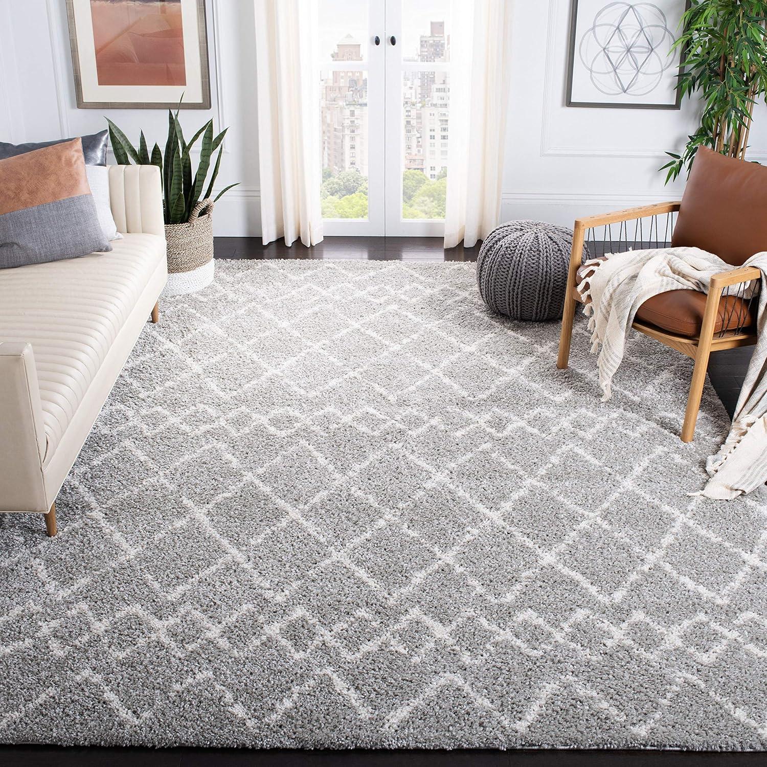 image:imageSAFAVIEH Area Rug 8x10 Berber Shag Collection Large Navy amp Ivory Moroccan Design NonShedding amp Easy Cleaning Plush Thick Pile Ideal for Living Room Bedroom Dining Space BER165NLight GreyCream
